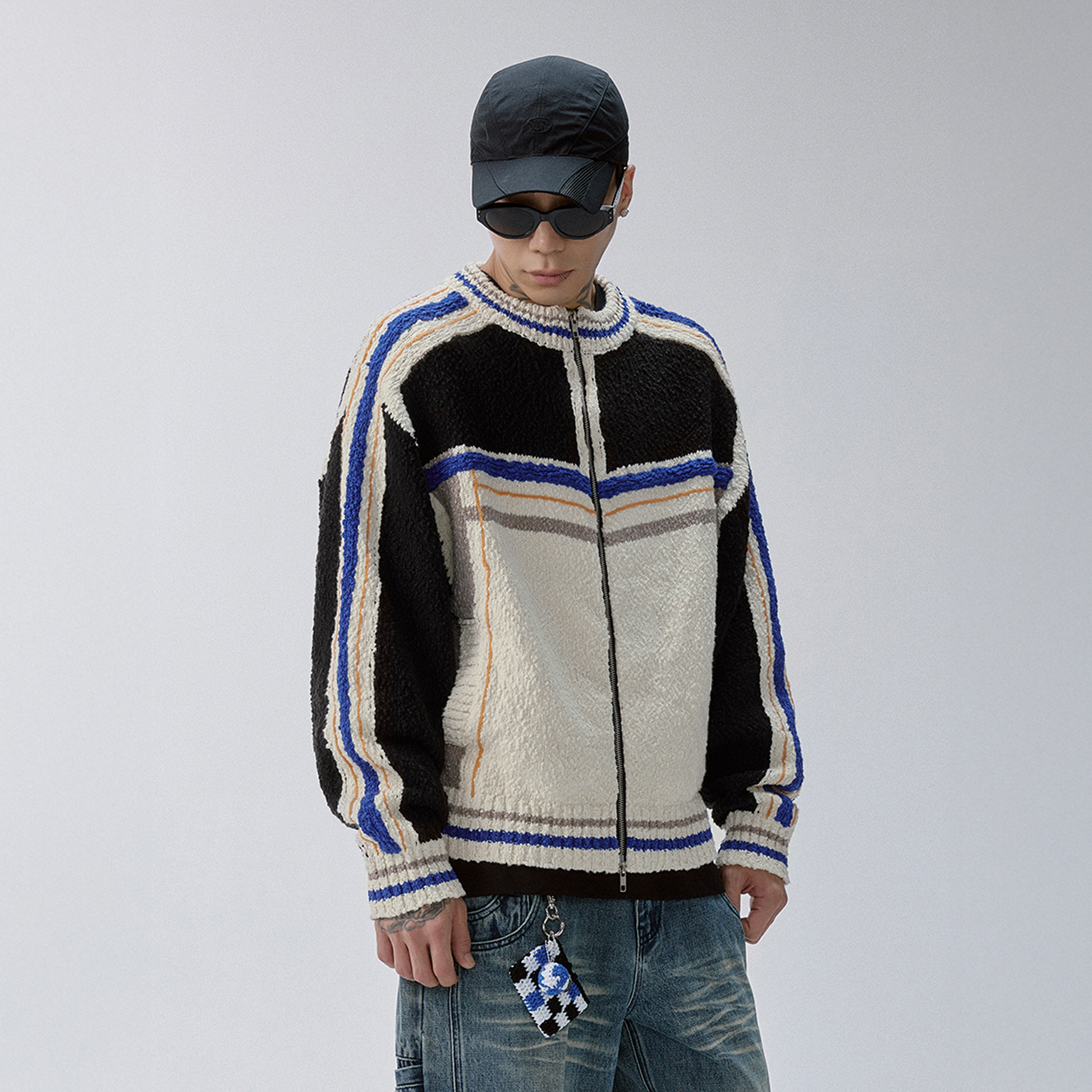 F2CE Contrast Panel Boxy Cardigan-Sweater-S-Free Shipping Leatheretro