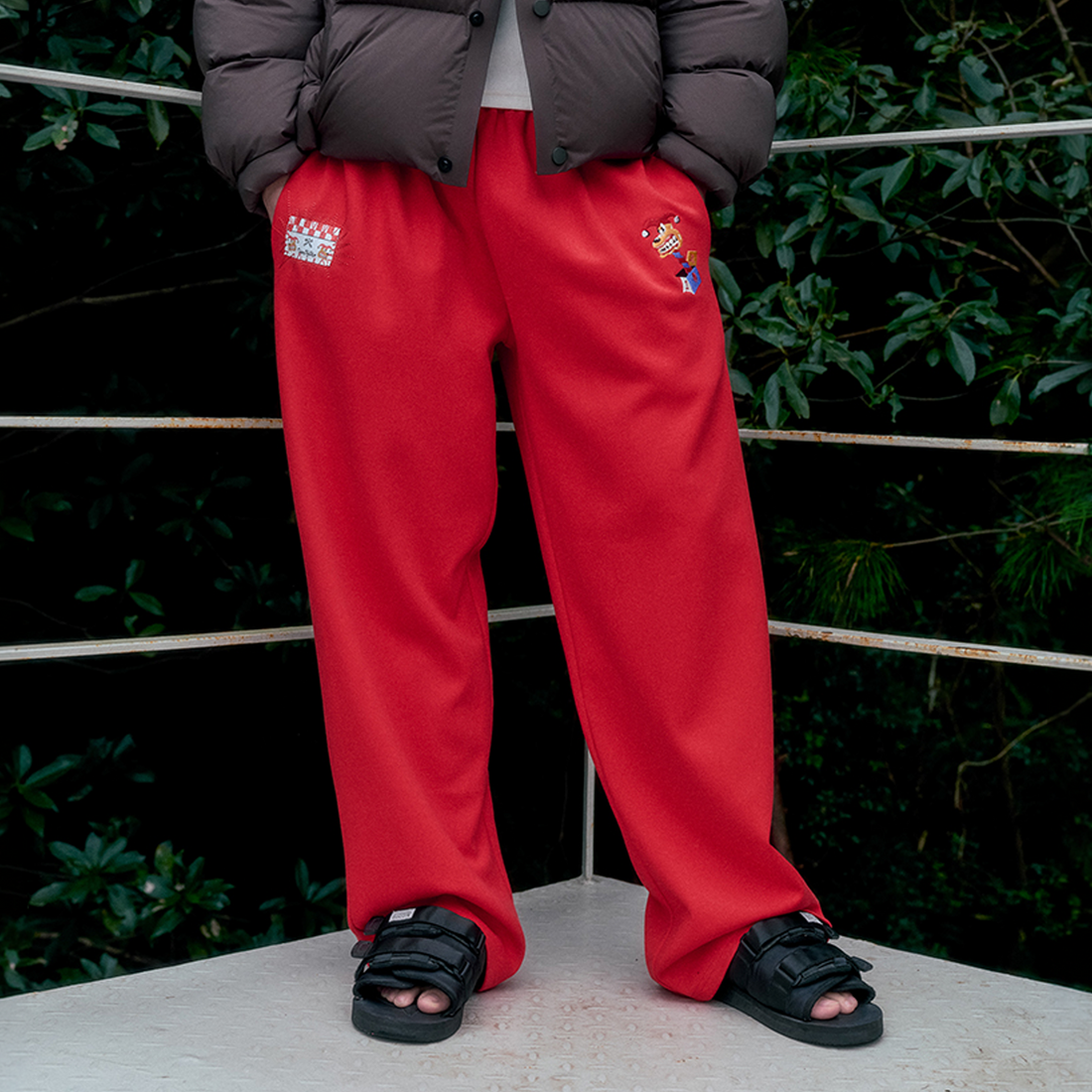 NIANJIUYIKOUER Straight-Leg Embroidered Patch Sweatpants-Pants-S-Free Shipping Leatheretro