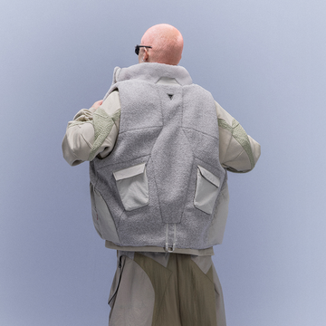 XIPHEVIL High-Neck Fleece-Panel Vest Light Gray-Vest-XS-Free Shipping Leatheretro