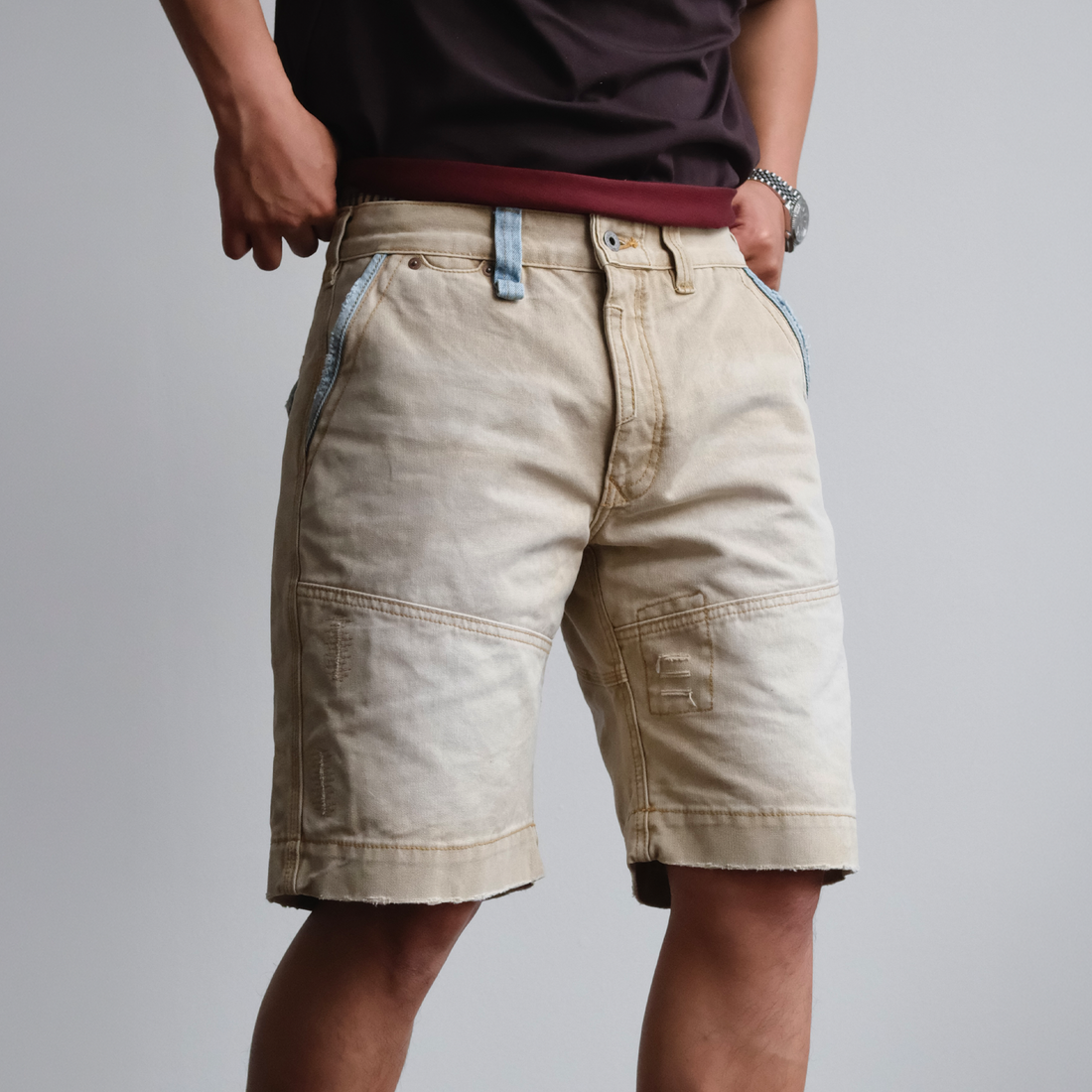 NEIGBORL Retro Washed Spliced Shorts-Shorts-S-Free Shipping Leatheretro