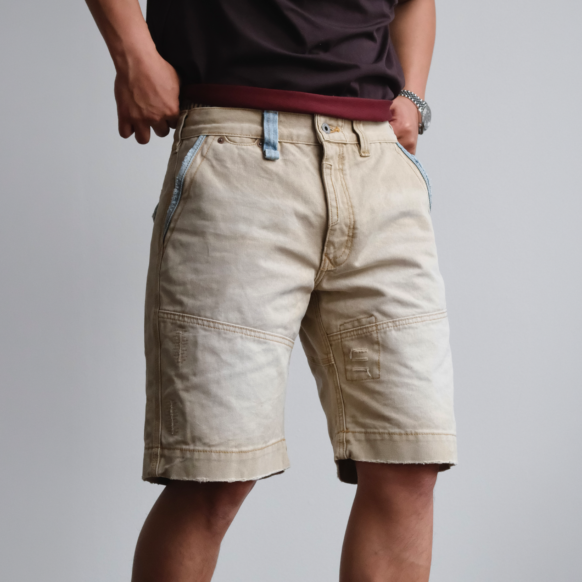 NEIGBORL Retro Washed Spliced Shorts-Shorts-S-Free Shipping Leatheretro