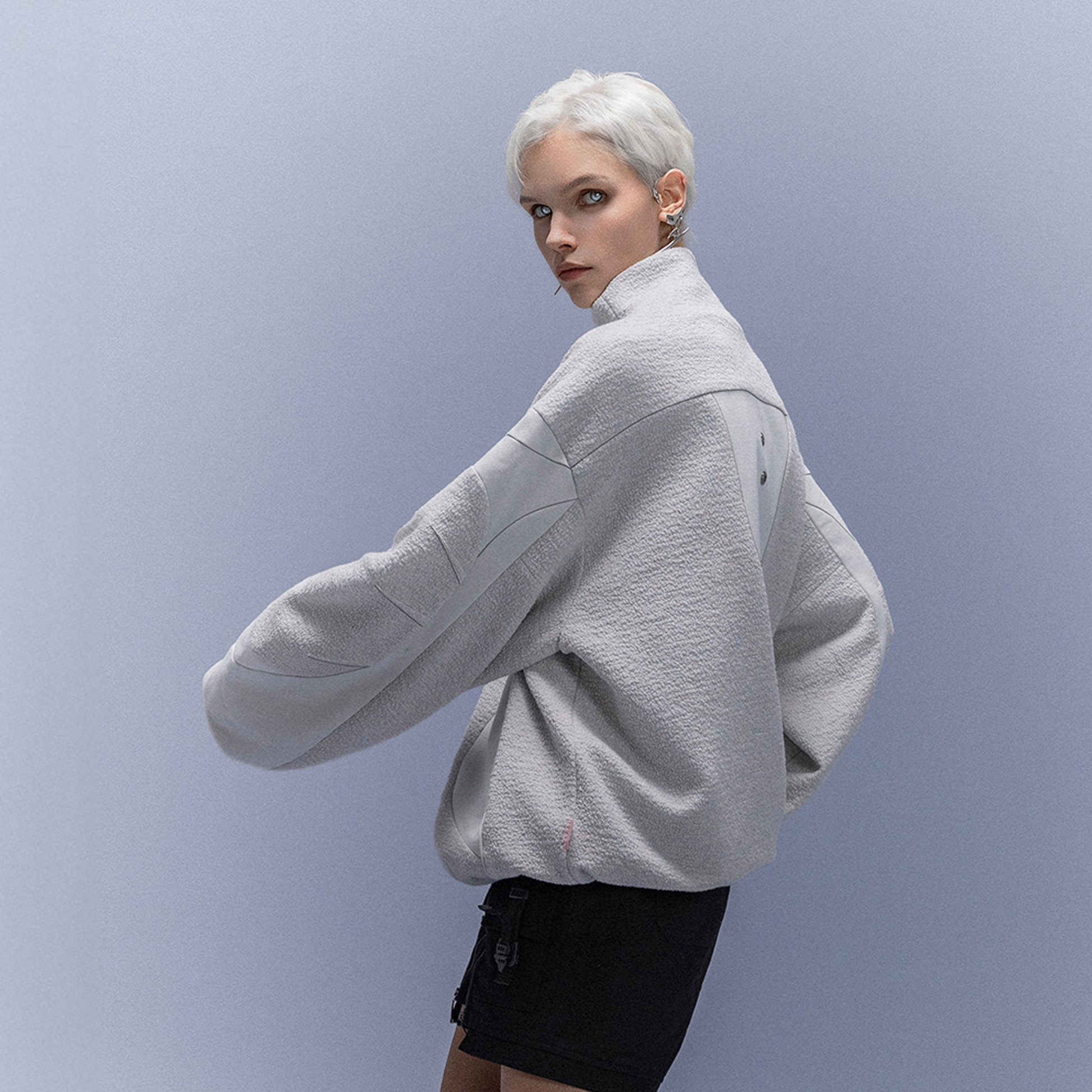 XIPHEVIL Fleece-Panel Saber-Sleeve Sweatshirt White-Sweatshirt-XS-Free Shipping Leatheretro