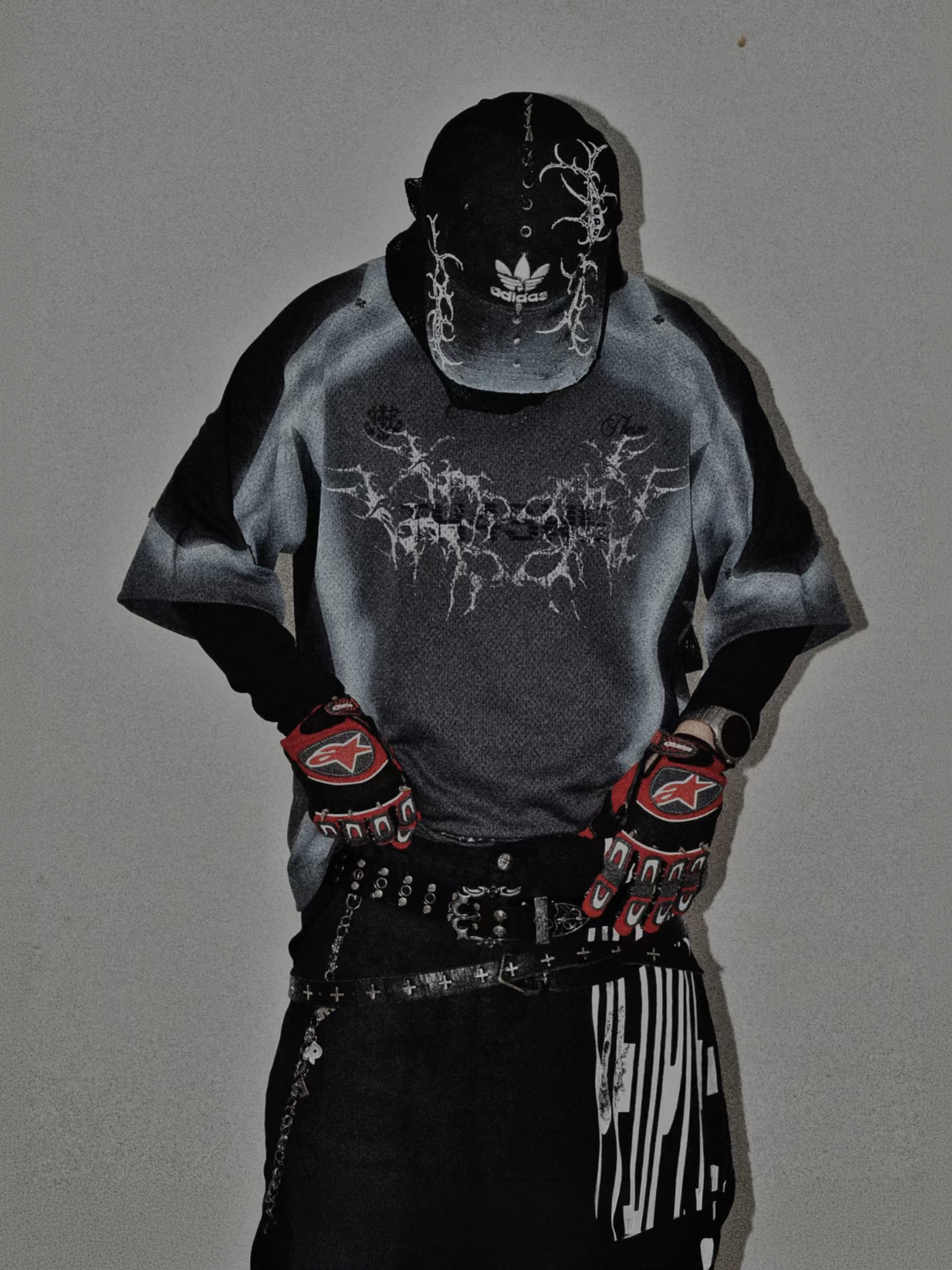 TH4SWE Washed Thorn Graphic Studded T Shirt-T Shirt-S-Gray-Free Shipping Leatheretro