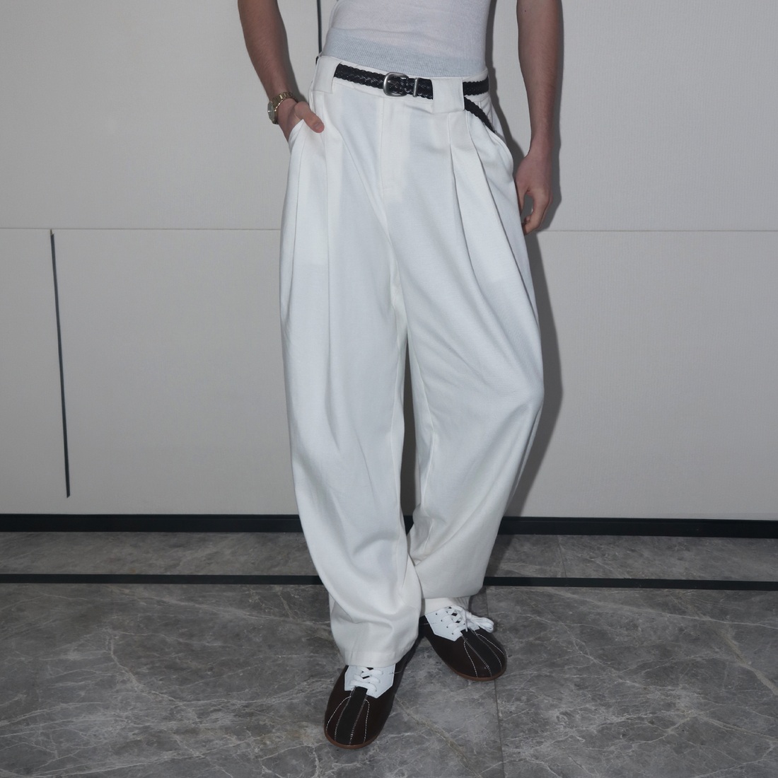 ASSEEN Essential Draped Linen-Blend Trousers-Pants-S / 28-30“-Free Shipping Leatheretro