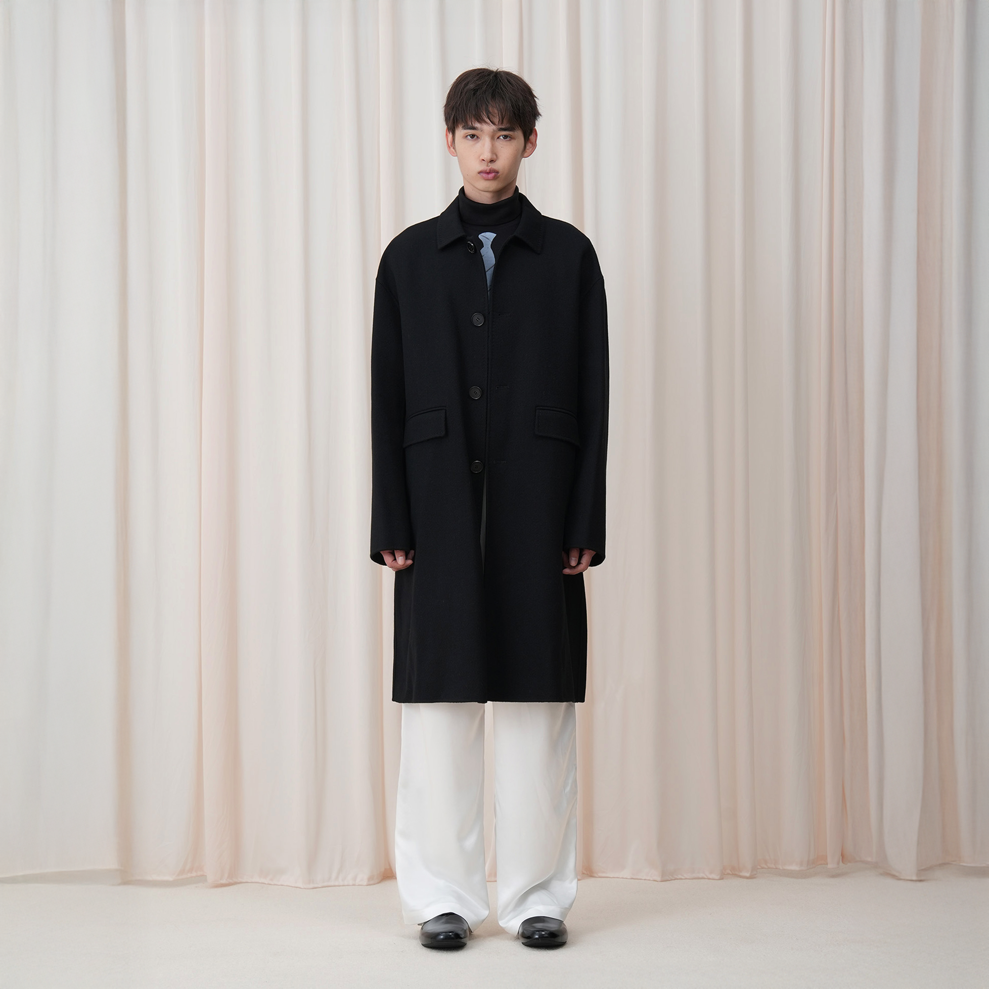 OUYANG WENJUN Minimal Wool Oversized Coat Black