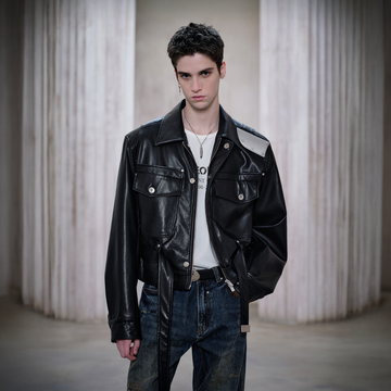 FACEONLAB Metal Epaulettes Belted Faux Leather Jacket Black-Jacket-M (Preorder)-Free Shipping Leatheretro