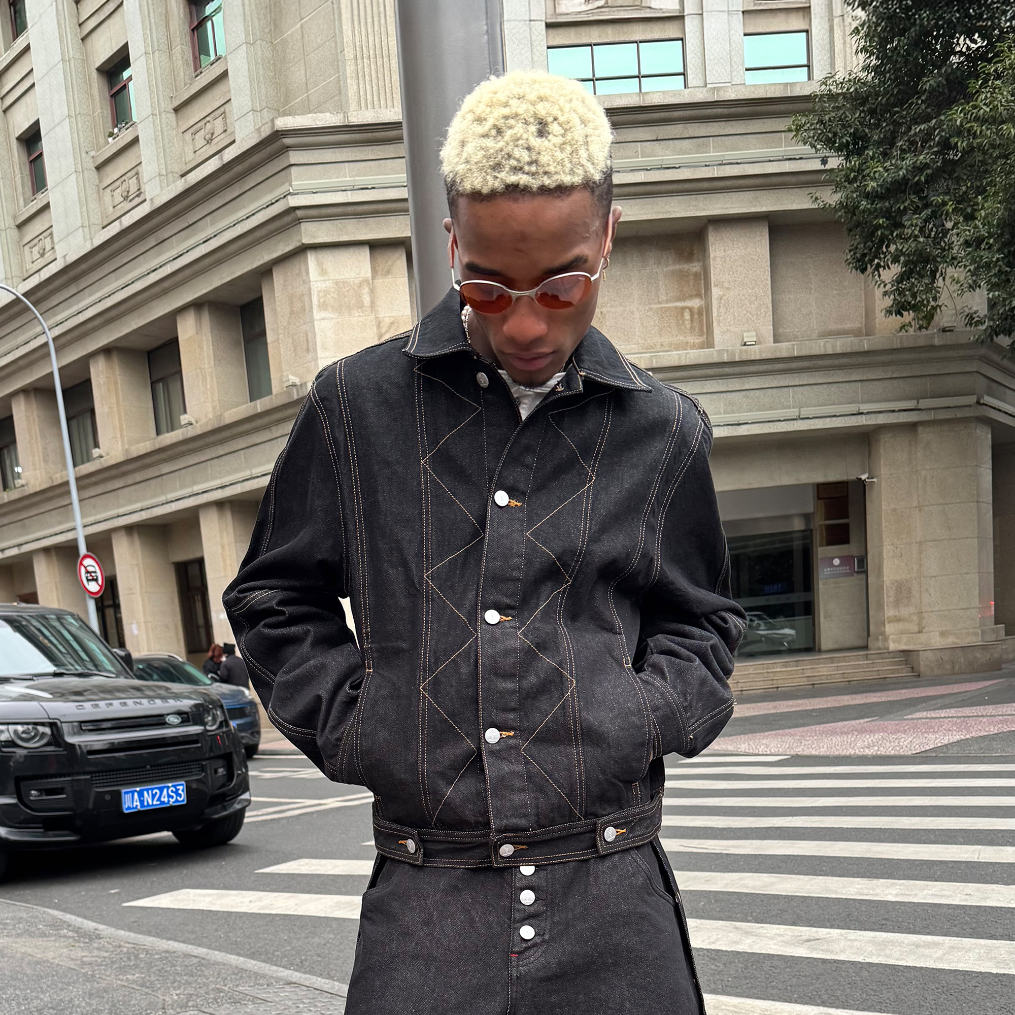STEEPC Reversed-Panel Raw Denim Cropped Jacket-Jacket-S-Free Shipping Leatheretro