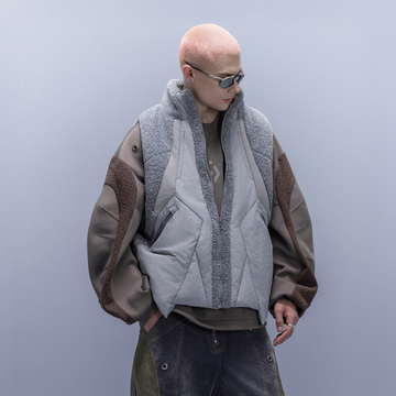 XIPHEVIL High-Neck Fleece-Panel Vest Dark Gray-Vest-XS-Free Shipping Leatheretro