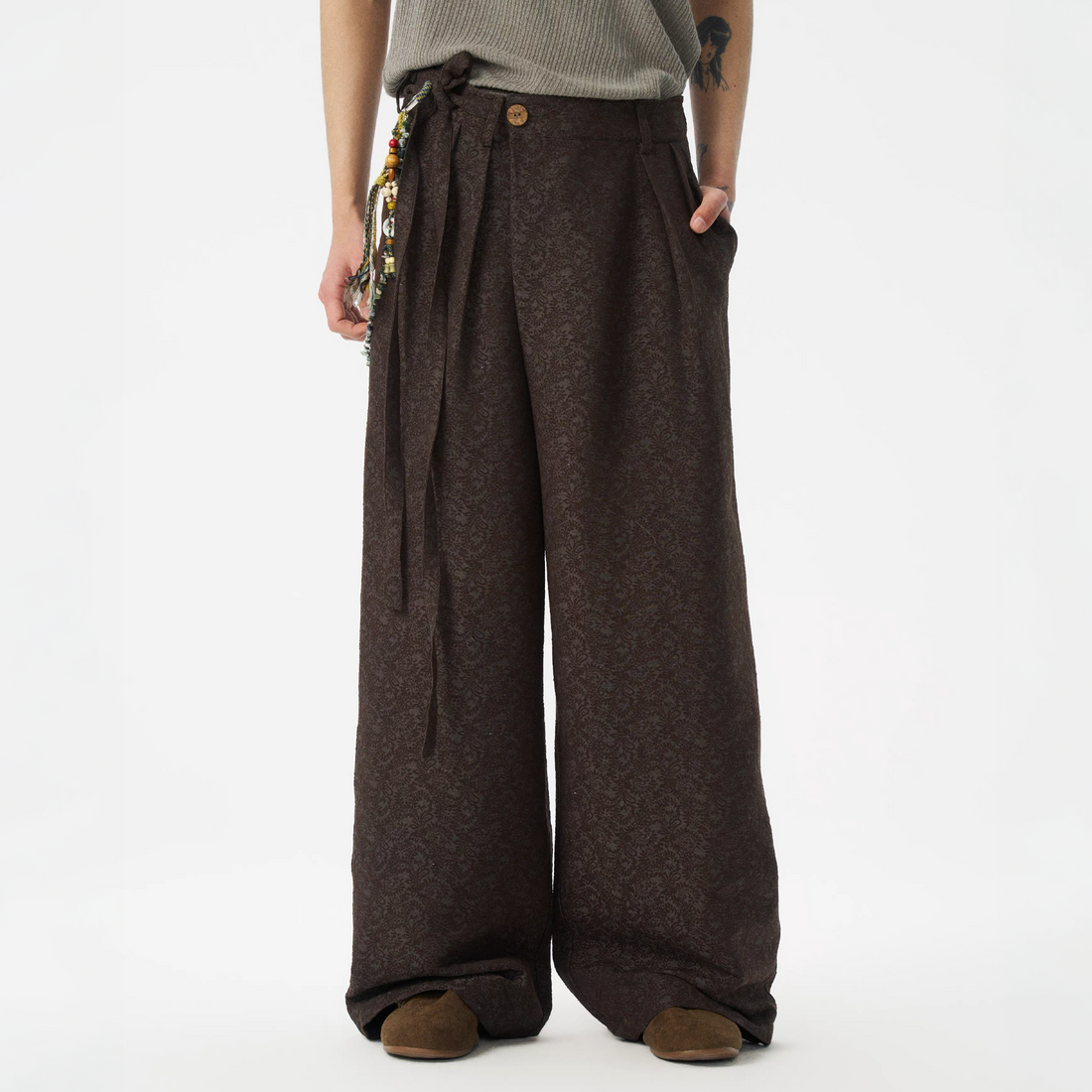 GONGHE REPUB Damask Jacquard Wrap-Tie Pants-Pants-S-Free Shipping Leatheretro