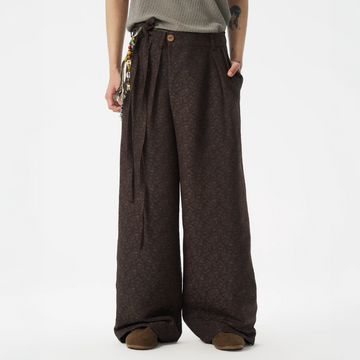 GONGHE REPUB Damask Jacquard Wrap-Tie Pants-Pants-S-Free Shipping Leatheretro