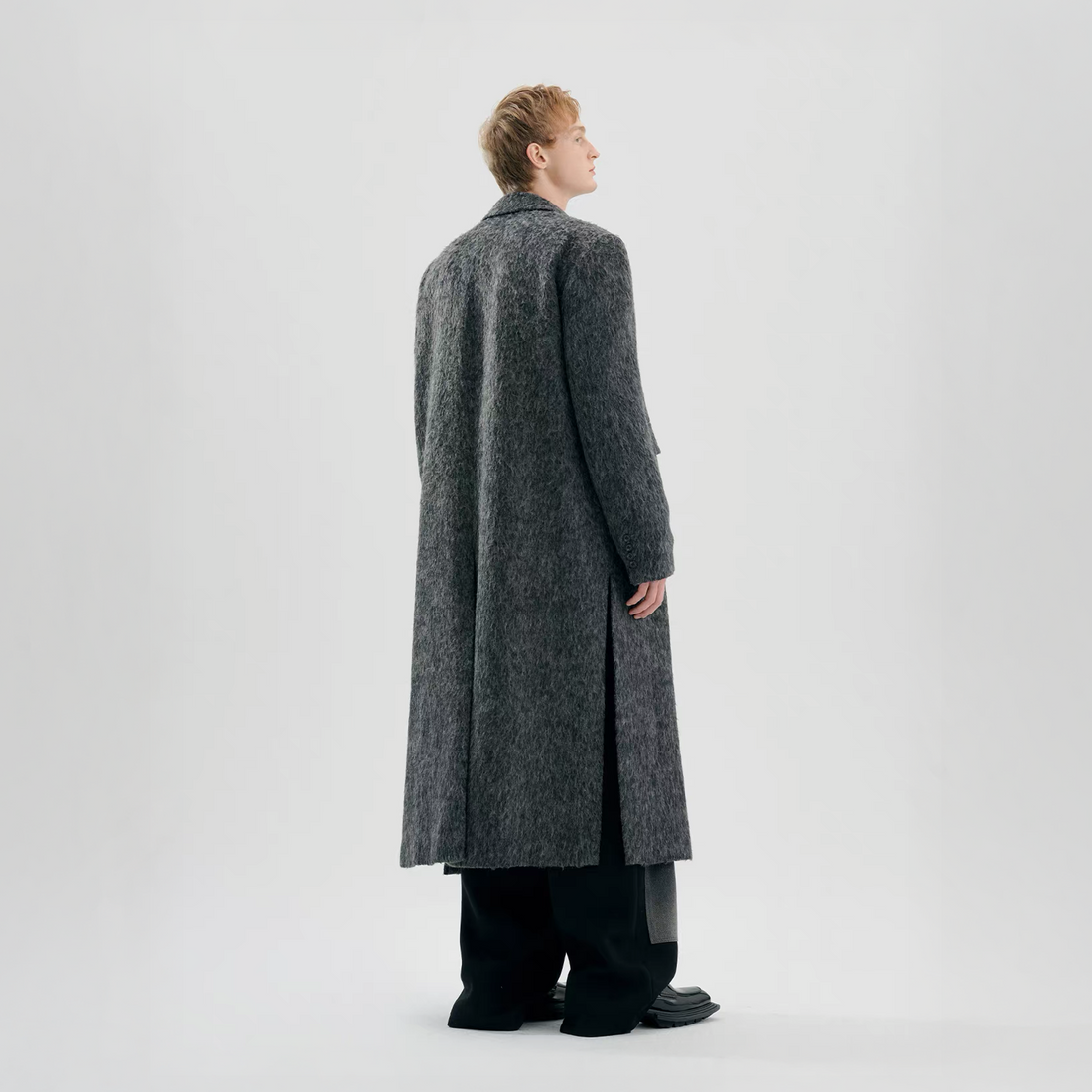 TIWILLTANG Fuzzy Double-Breasted Oversized Long Coat