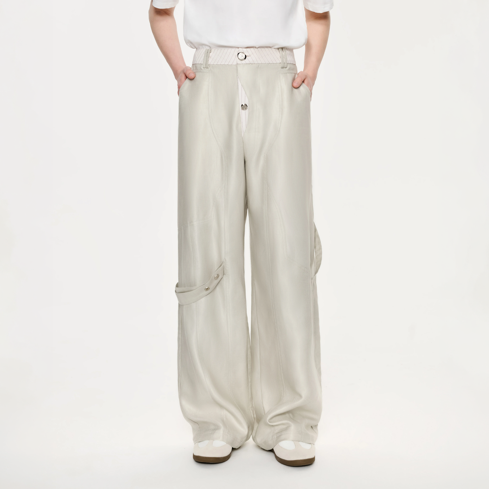 TIWILLTANG Contrast Panel Straight-Leg Pants-Pants-S / 28-31“-Free Shipping Leatheretro