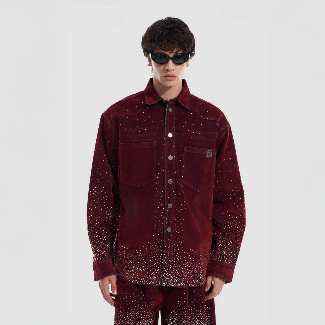 VANN VALRENCE Diamond-Studded Velvet Shirt Jacket-Jacket-S-Free Shipping Leatheretro