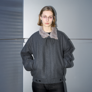 LABELROOM Modern Faux-Fur Collar Wool Jacket Gray