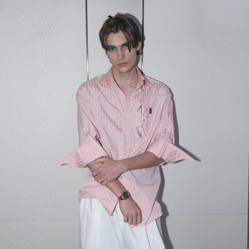 ASSEEN Striped Glasses Pocket Half Shirt Pink-Half shirt-S-Free Shipping Leatheretro