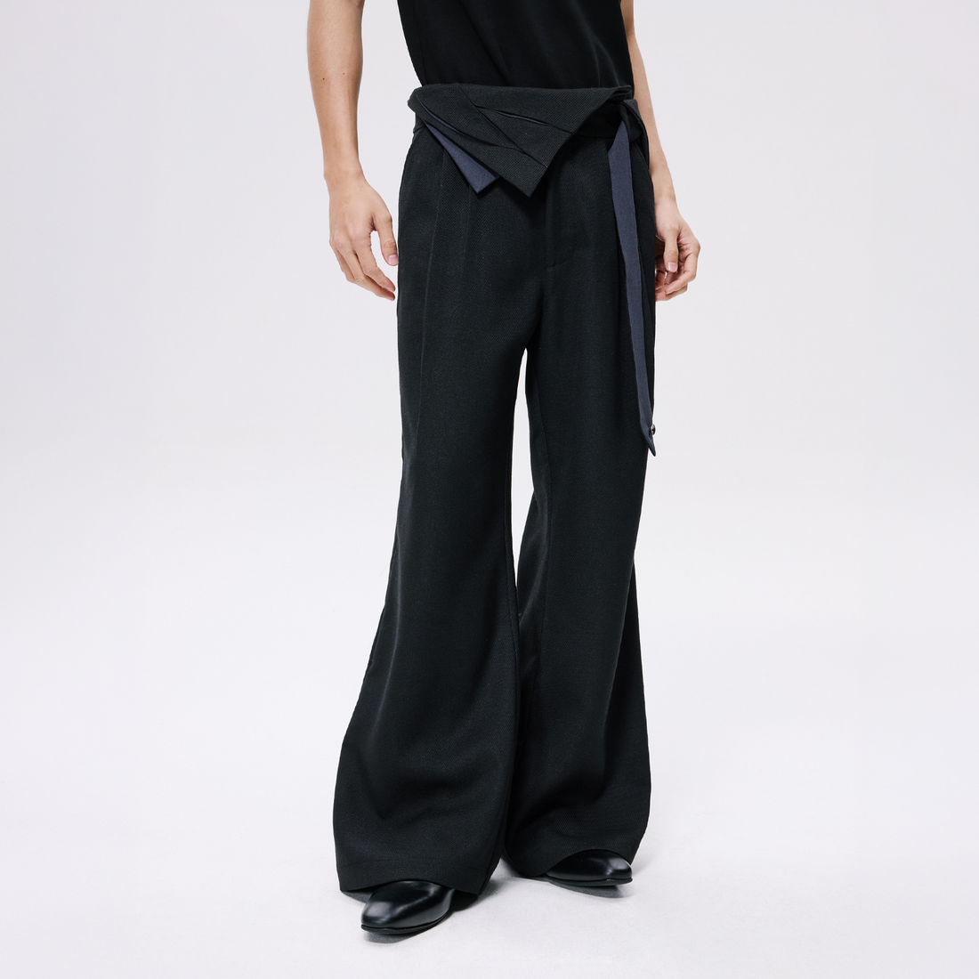 ALVNG AR ANTS Detachable Contrast Waist Tie Pleated Trousers-Pants-S / 31"-Brown-Free Shipping Leatheretro