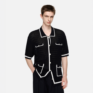 TIWILLTANG Contrast Trim Knitted Half Shirt-Half shirt-S-Black-Free Shipping Leatheretro