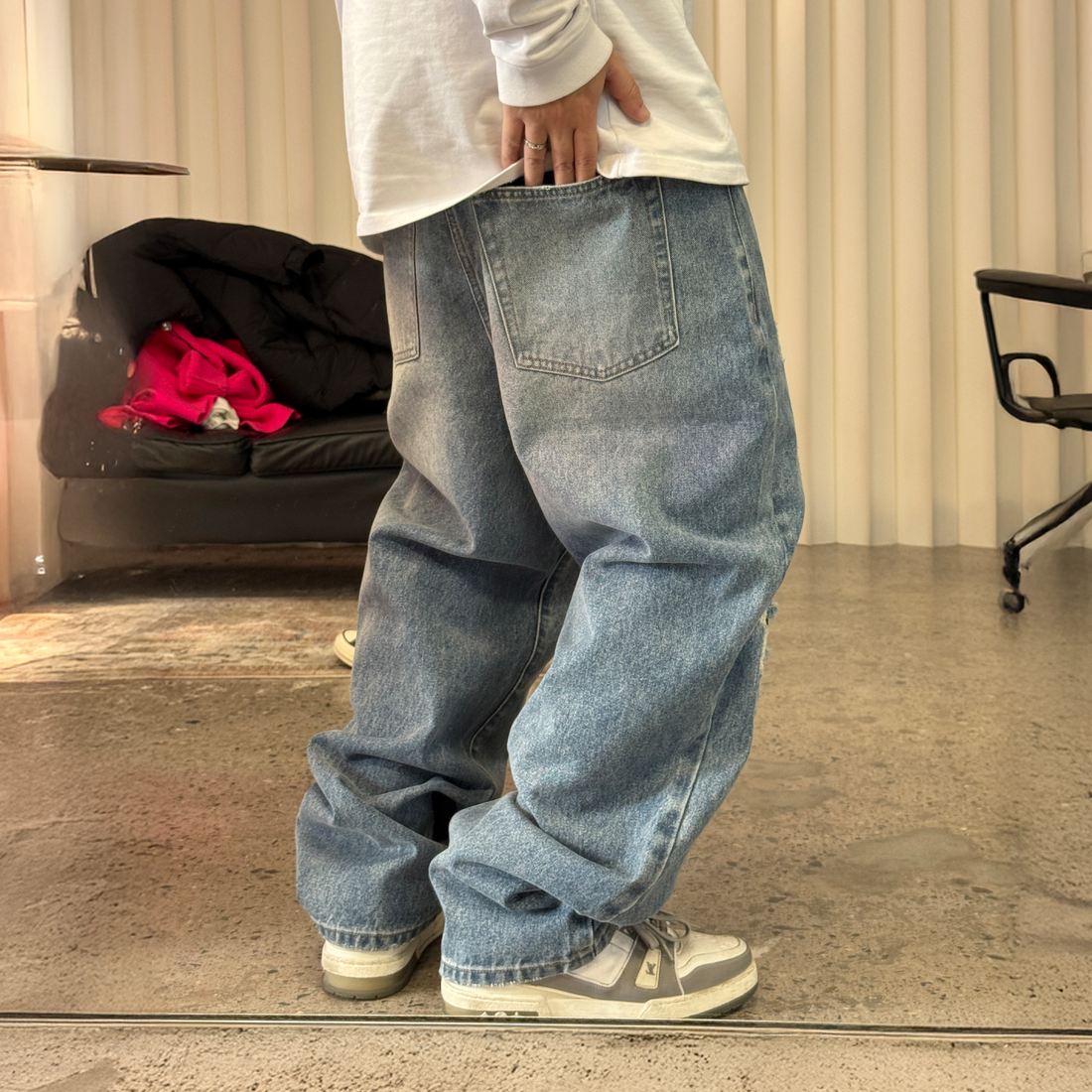 ME DA IGUAL Washed Distressed Tapered Jeans-Jeans-M-Free Shipping Leatheretro