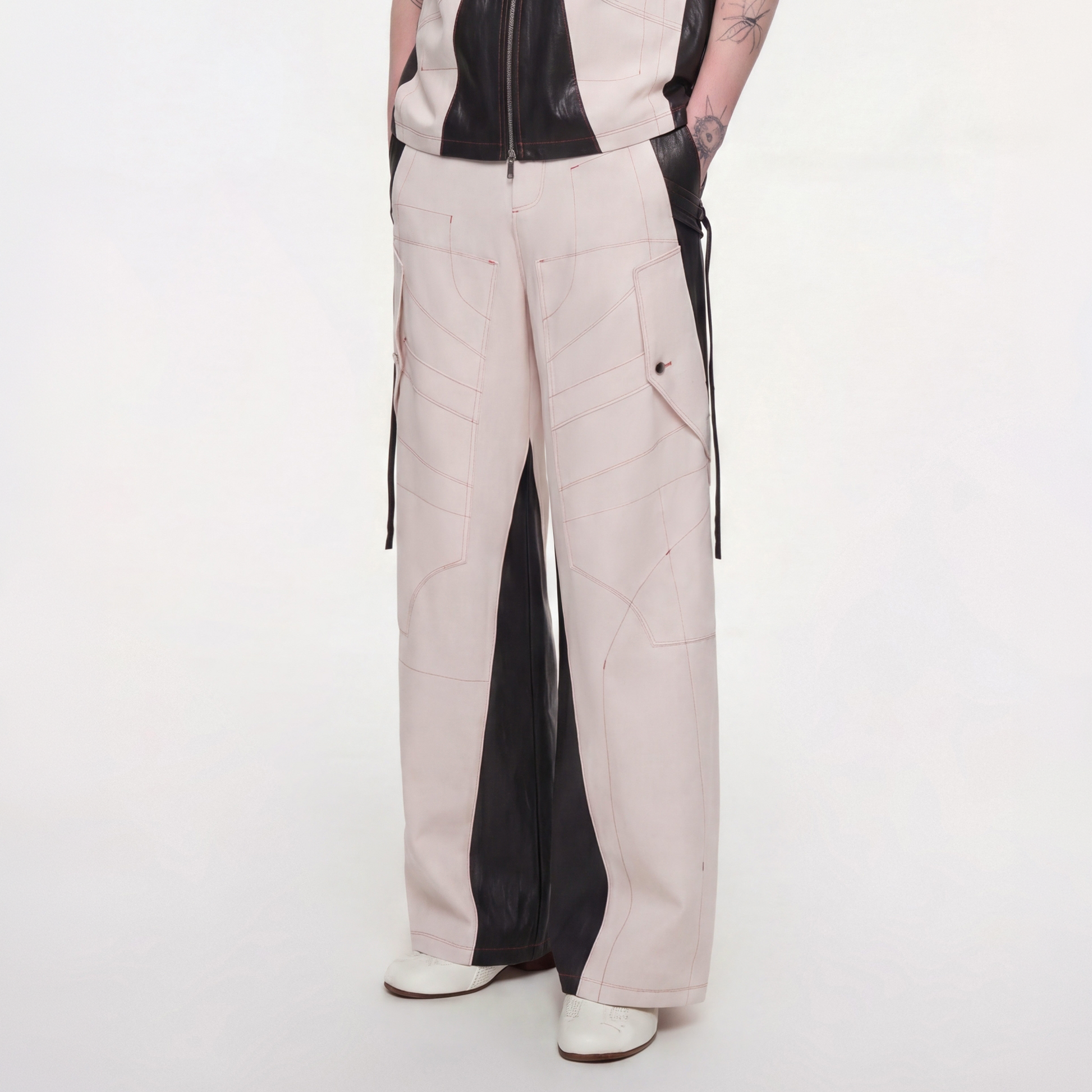 TIWILLTANG Contrast Stitch Paneled Wide-Leg Pants-Pants-S / 28-31”-Blue-Free Shipping Leatheretro
