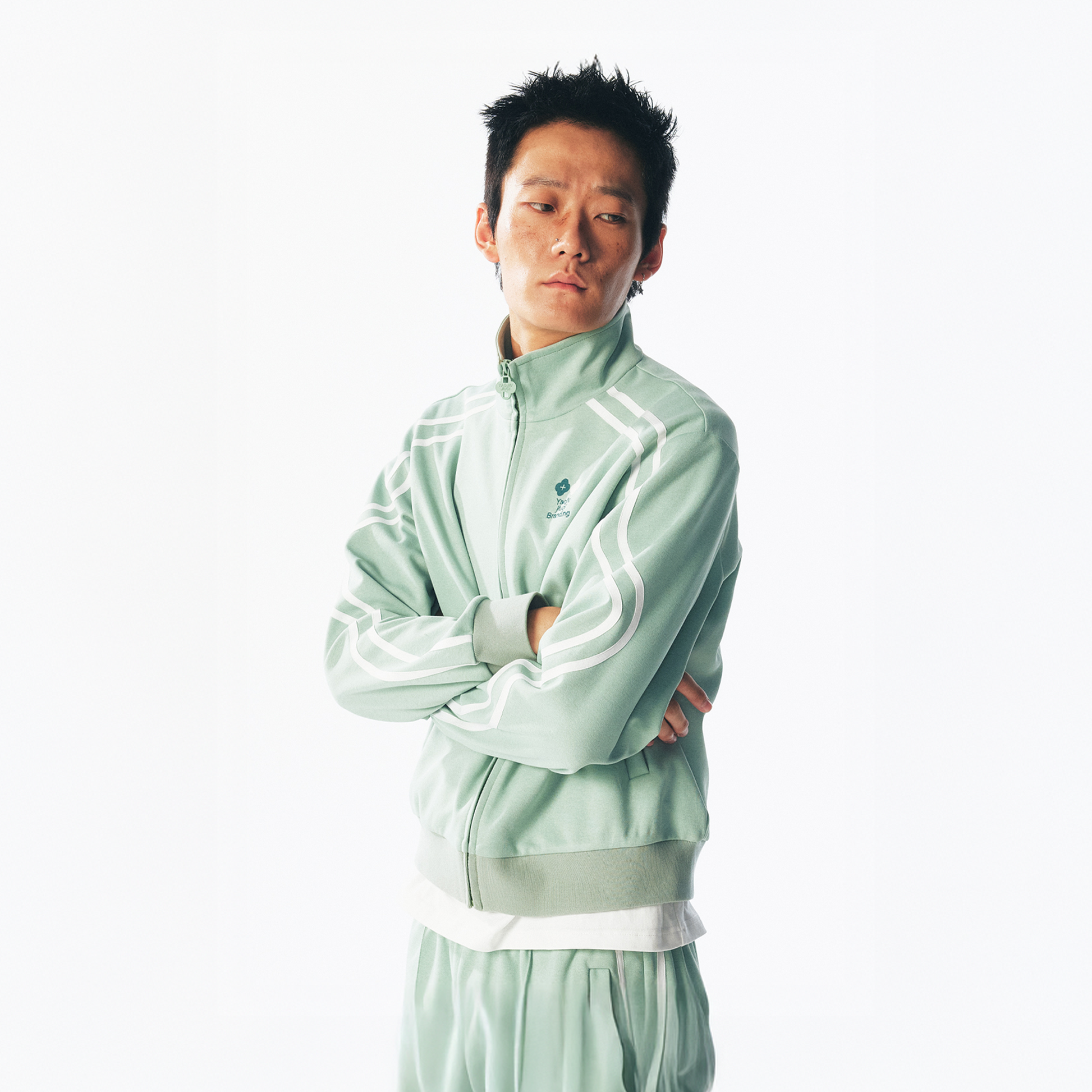 1997 POSTOFFICE Contrast Curved-Stripe Qucik-Dry Track Jacket-Jacket-S (Preorder)-Green-Free Shipping Leatheretro