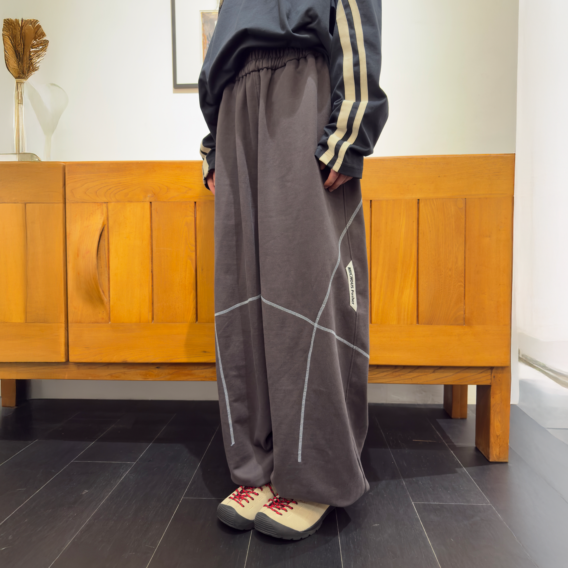MIICHOUS Paneled Contrast-Stitch Sweatpants-Pants-S-Black-Free Shipping Leatheretro