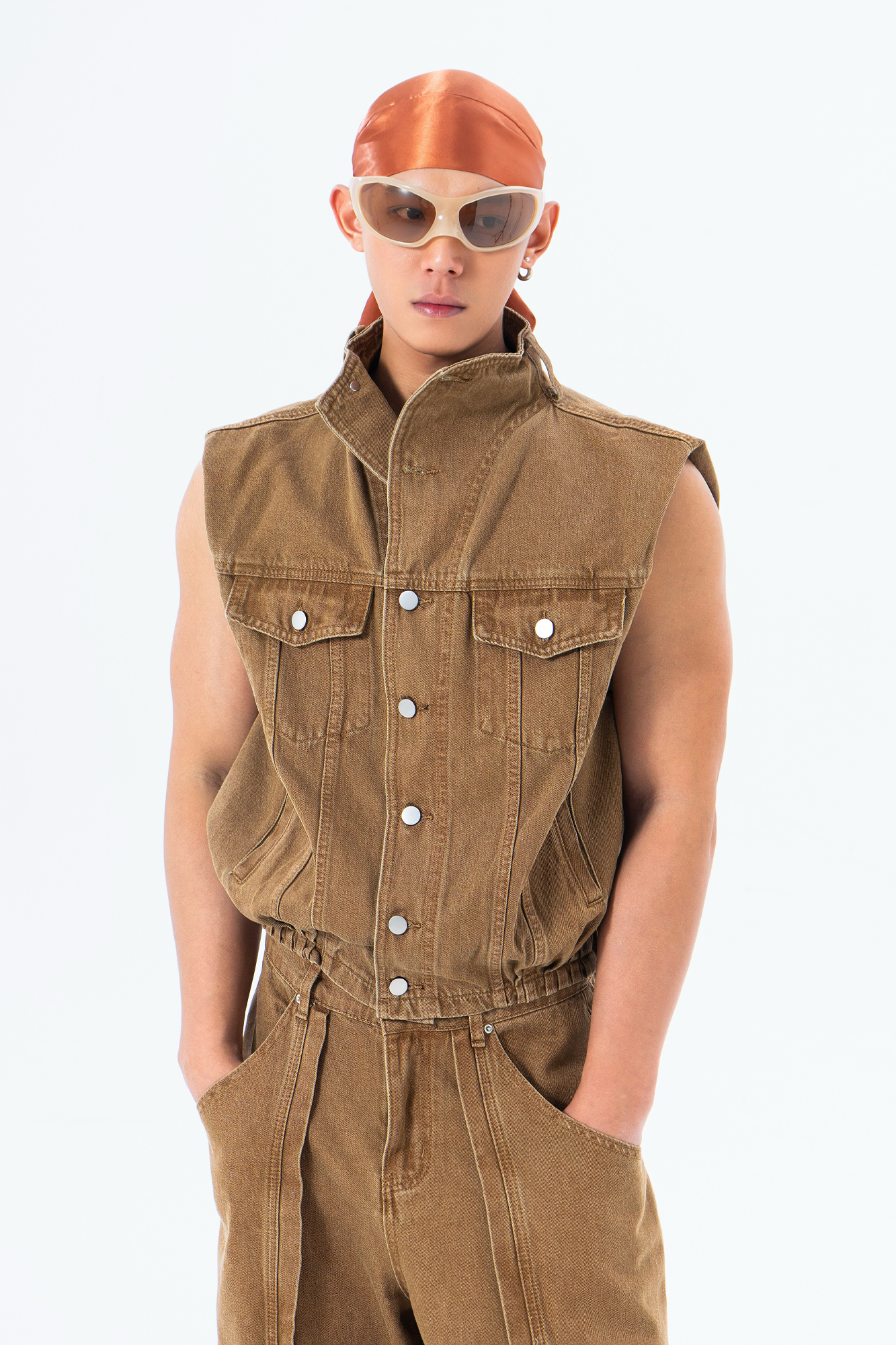 CLP Retro Stand Collar Denim Vest-Vest-M-Free Shipping Leatheretro