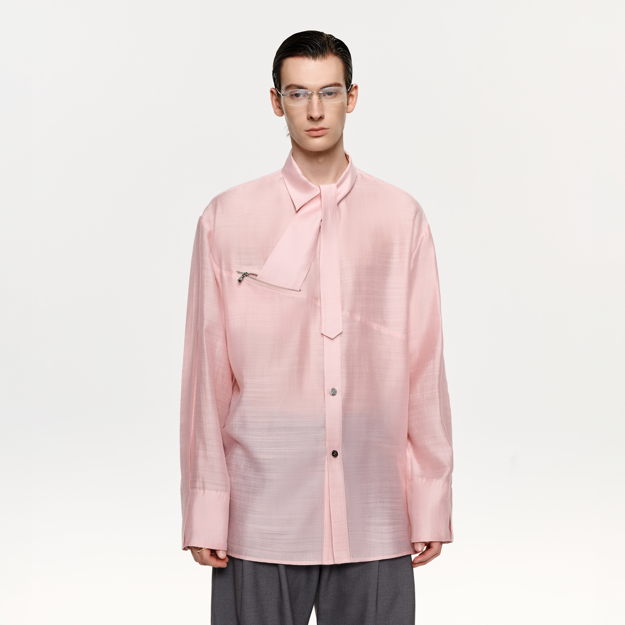 TIWILLTANG Structured Zip-Tie Tencel Shirt-Shirt-S-Pink-Free Shipping Leatheretro