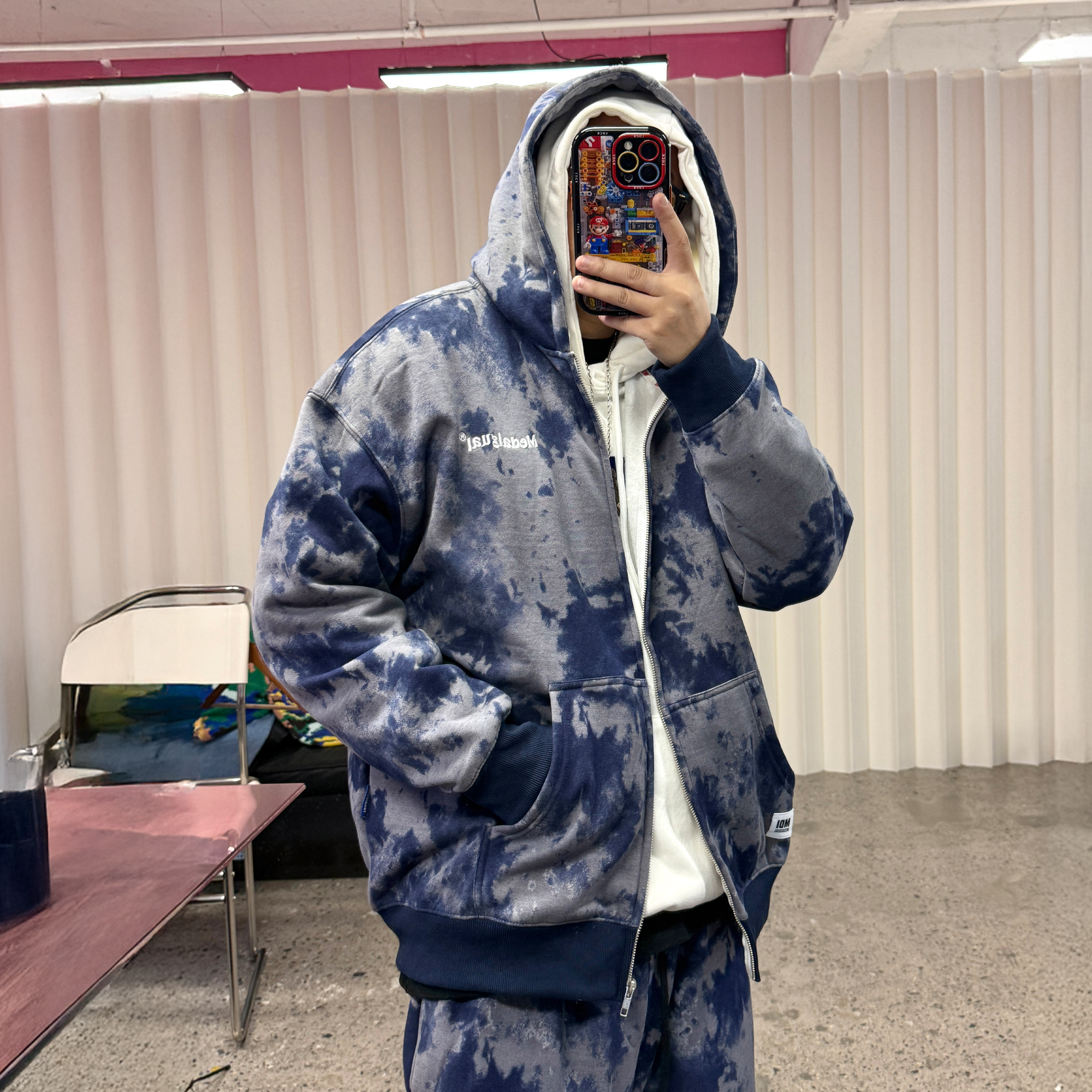 ME DA IGUAL Tie-Dye Fleece-Lined Zip-Up Hoodie-Jacket-M-Free Shipping Leatheretro