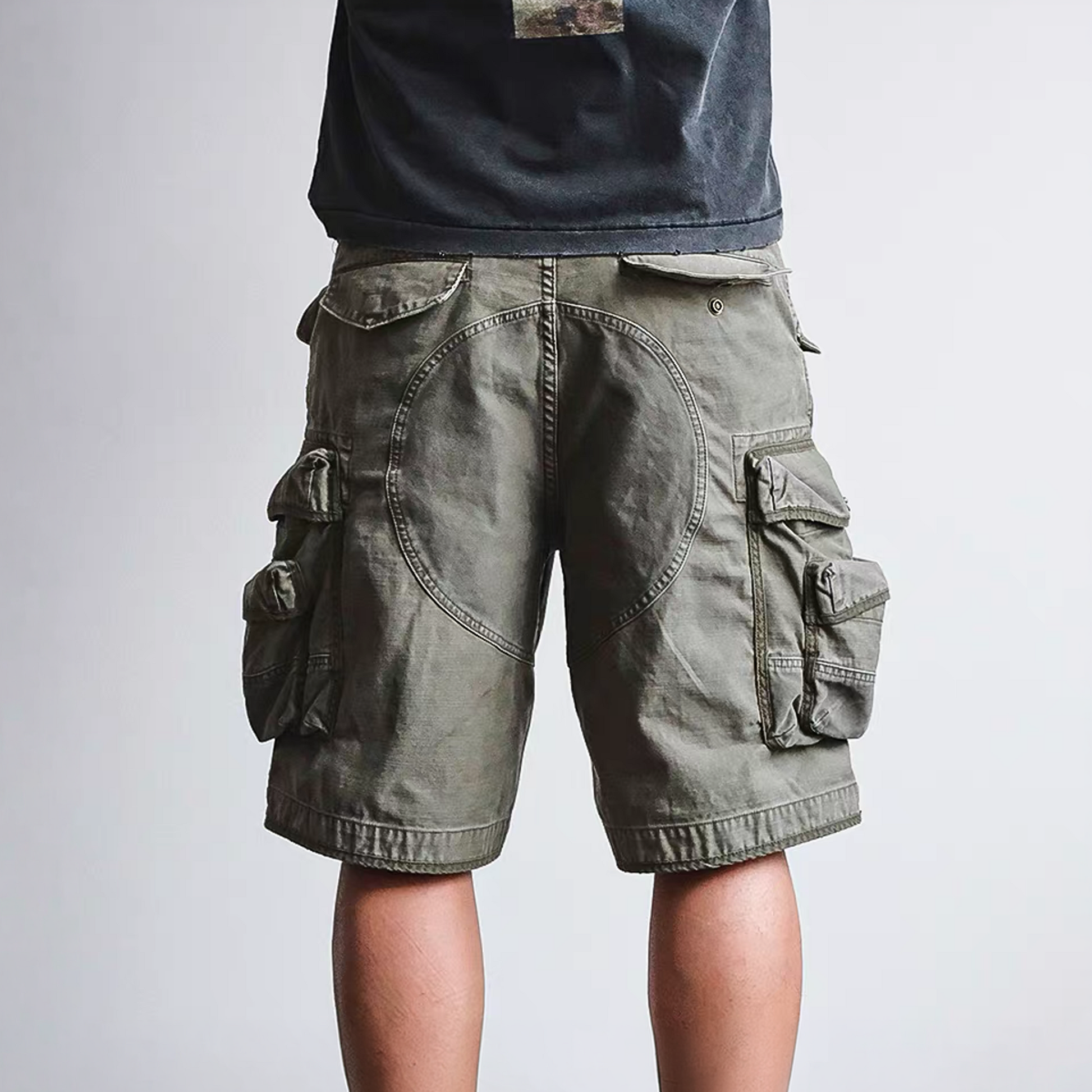 NEIGBORL Washed Multi-Pocket Cargo Shorts-Shorts-S-Khaki-Free Shipping Leatheretro