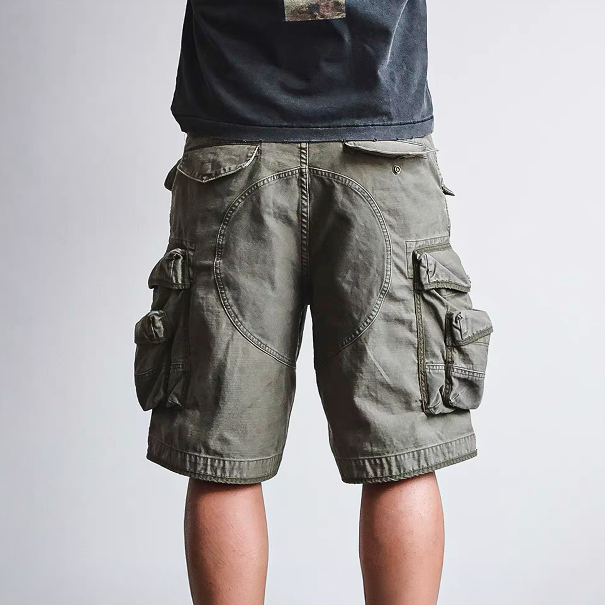 NEIGBORL Washed Multi-Pocket Cargo Shorts-Shorts-S-Khaki-Free Shipping Leatheretro
