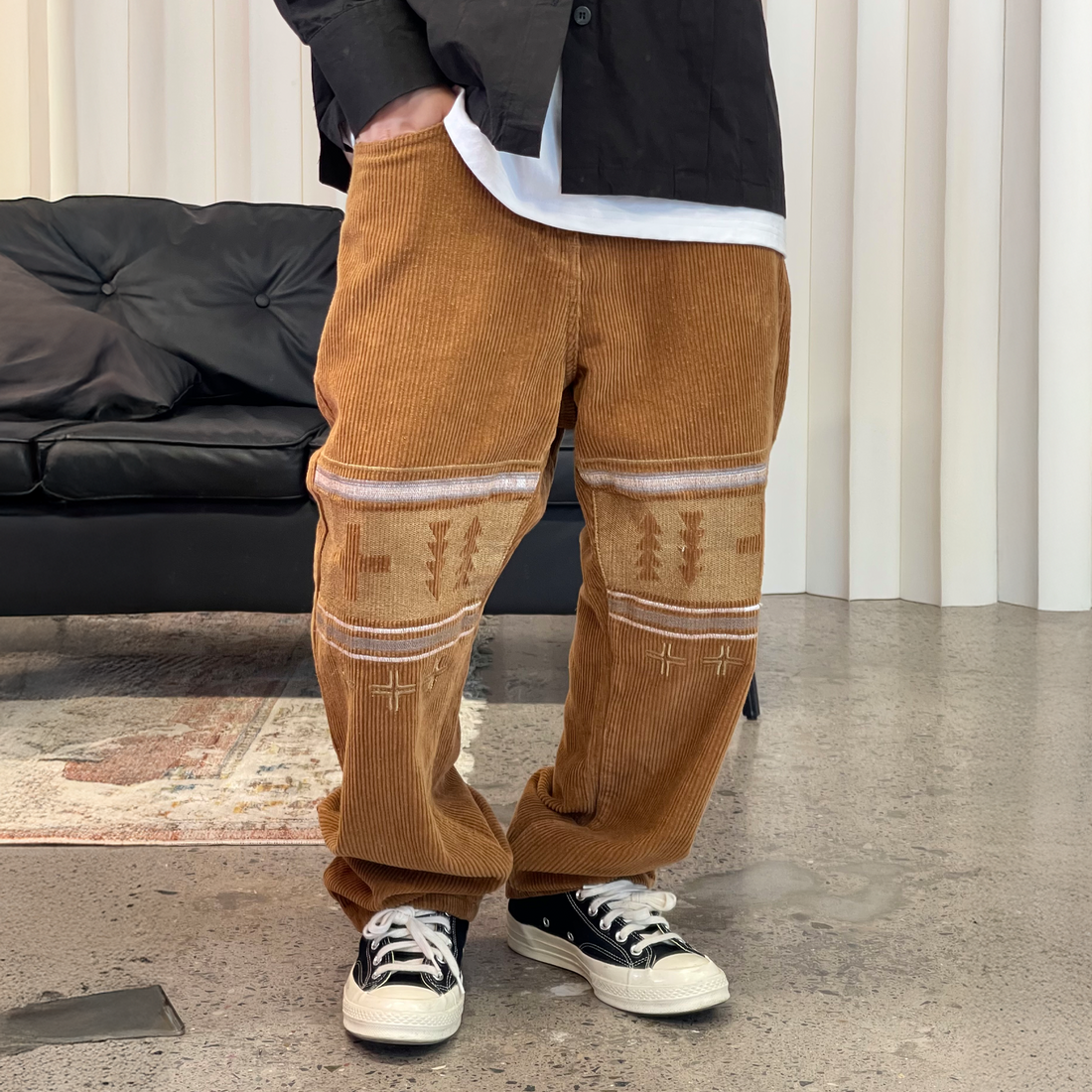 ME DA IGUAL Embroidered Corduroy Straight-Leg Pants-Jacket-M-Free Shipping Leatheretro