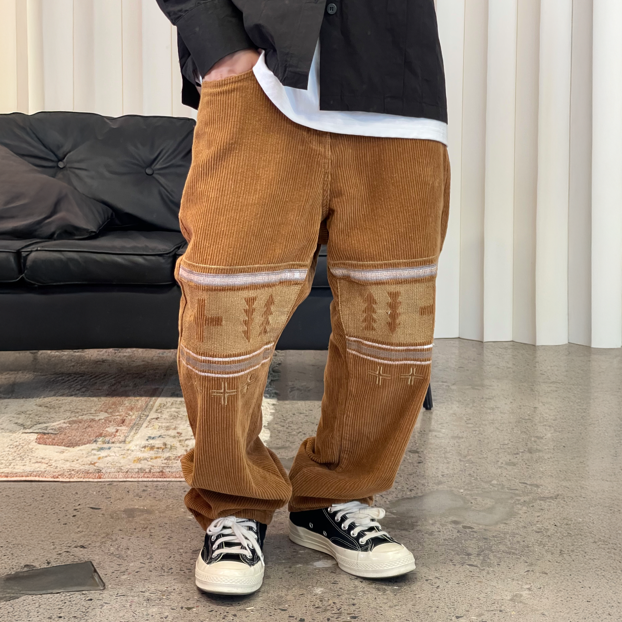 ME DA IGUAL Embroidered Corduroy Straight-Leg Pants-Jacket-M-Free Shipping Leatheretro