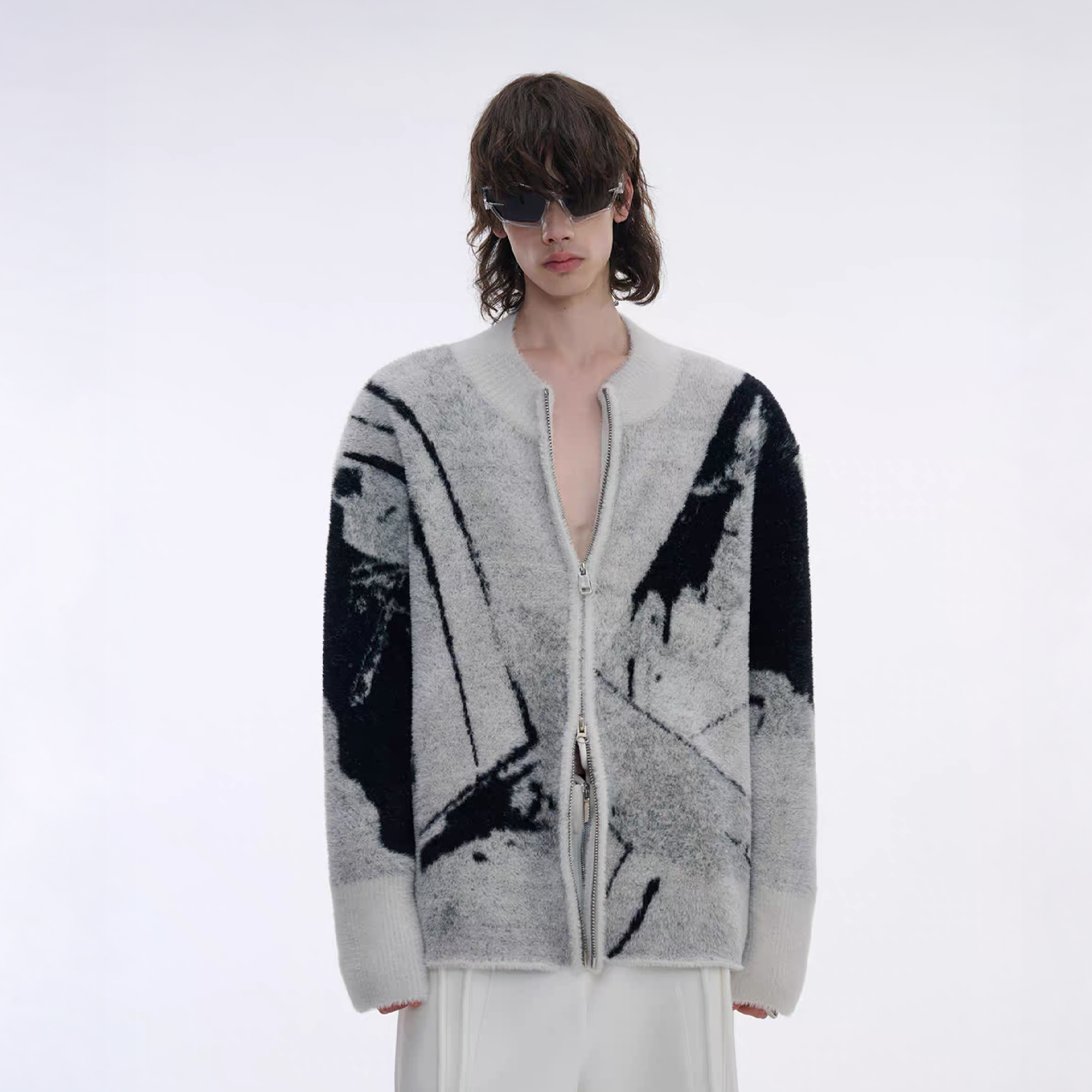 TIWILLTANG Faux-Mink Graphic Knit Jacket