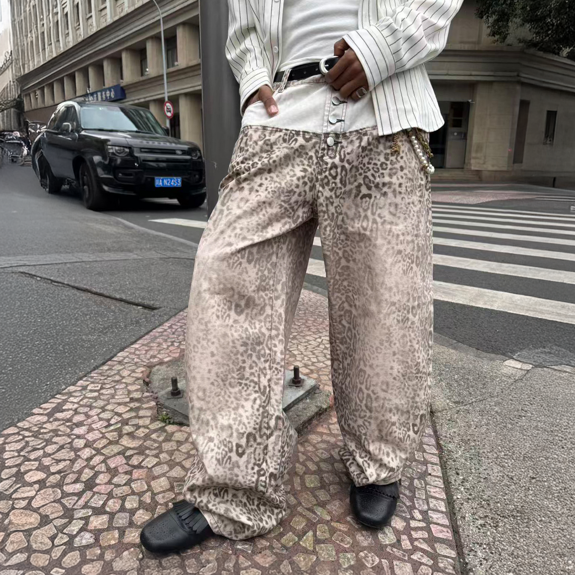 STEEPC Leopard Washed Paneled Wide-Leg Pants-Pants-S-Free Shipping Leatheretro