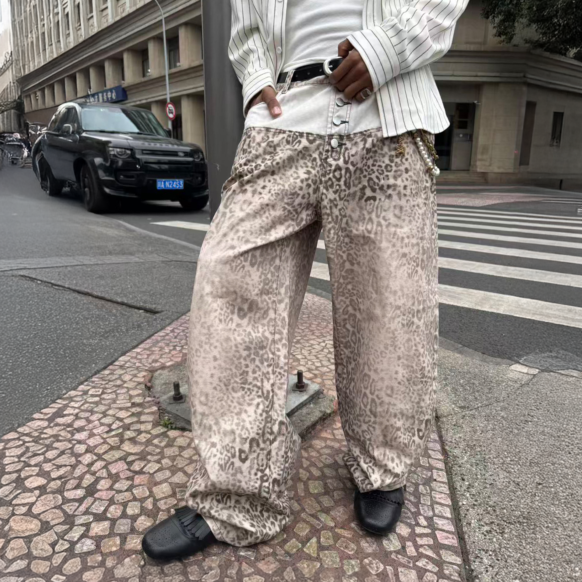 STEEPC Leopard Washed Paneled Wide-Leg Pants-Pants-S-Free Shipping Leatheretro