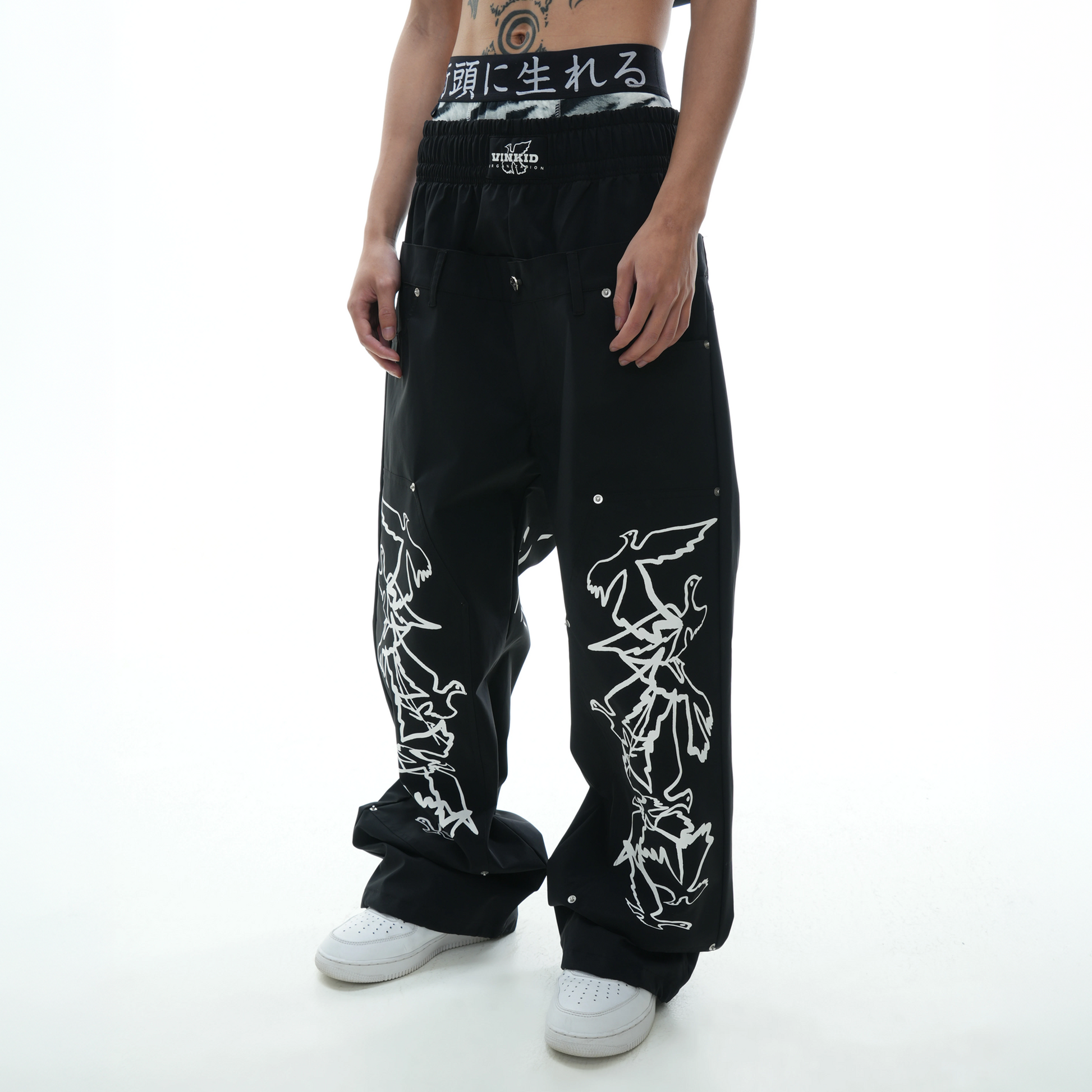 VINKID Peace Dove Graphic Double-Waist Pants-Pants-S / 27-42"-Free Shipping Leatheretro