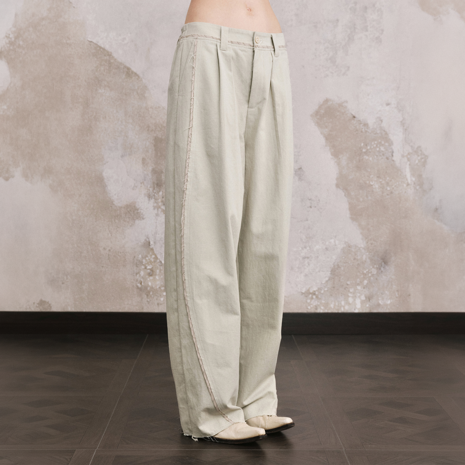 ILNya Nieternite Nifutur Linen-Blend Raw Edge Curved Pants-Pants-S (0) / 27-33"-Free Shipping Leatheretro