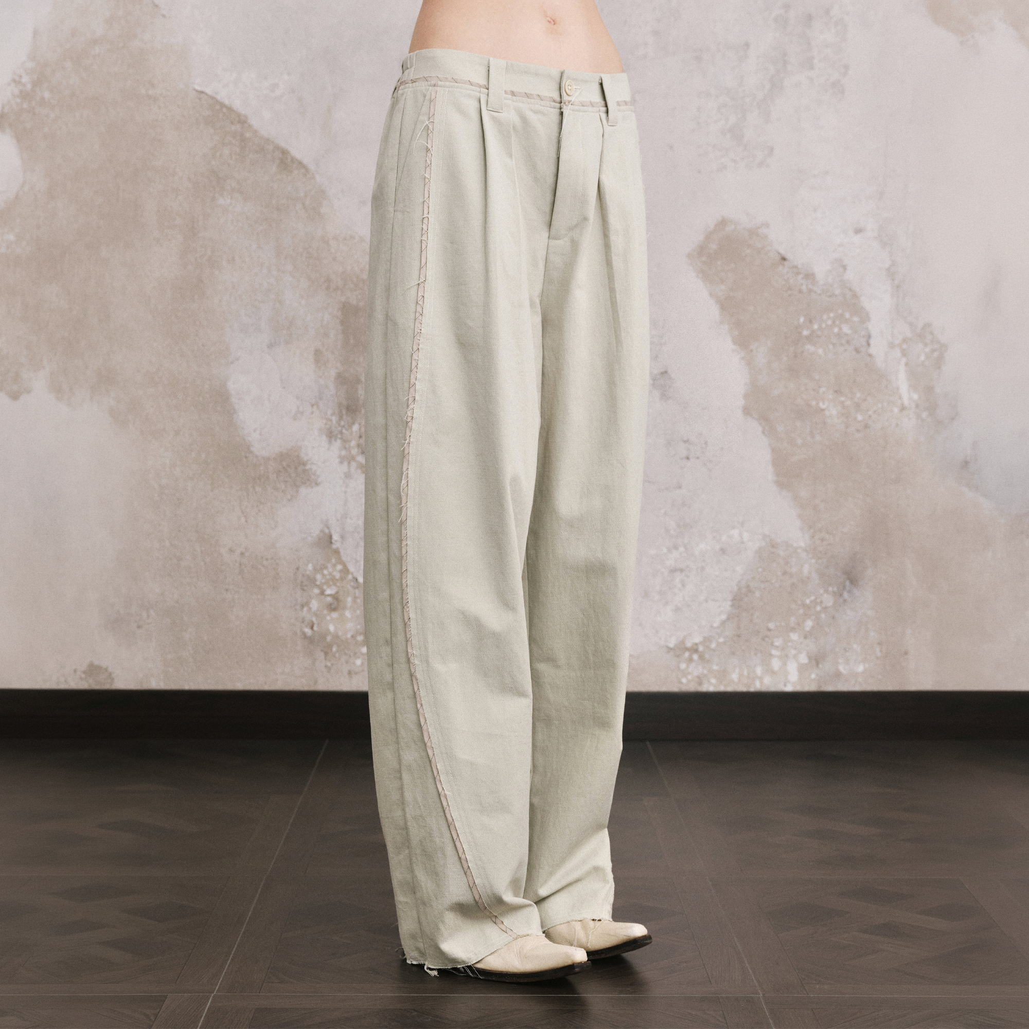 ILNya Nieternite Nifutur Linen-Blend Raw Edge Curved Pants-Pants-S (0) / 27-33"-Free Shipping Leatheretro
