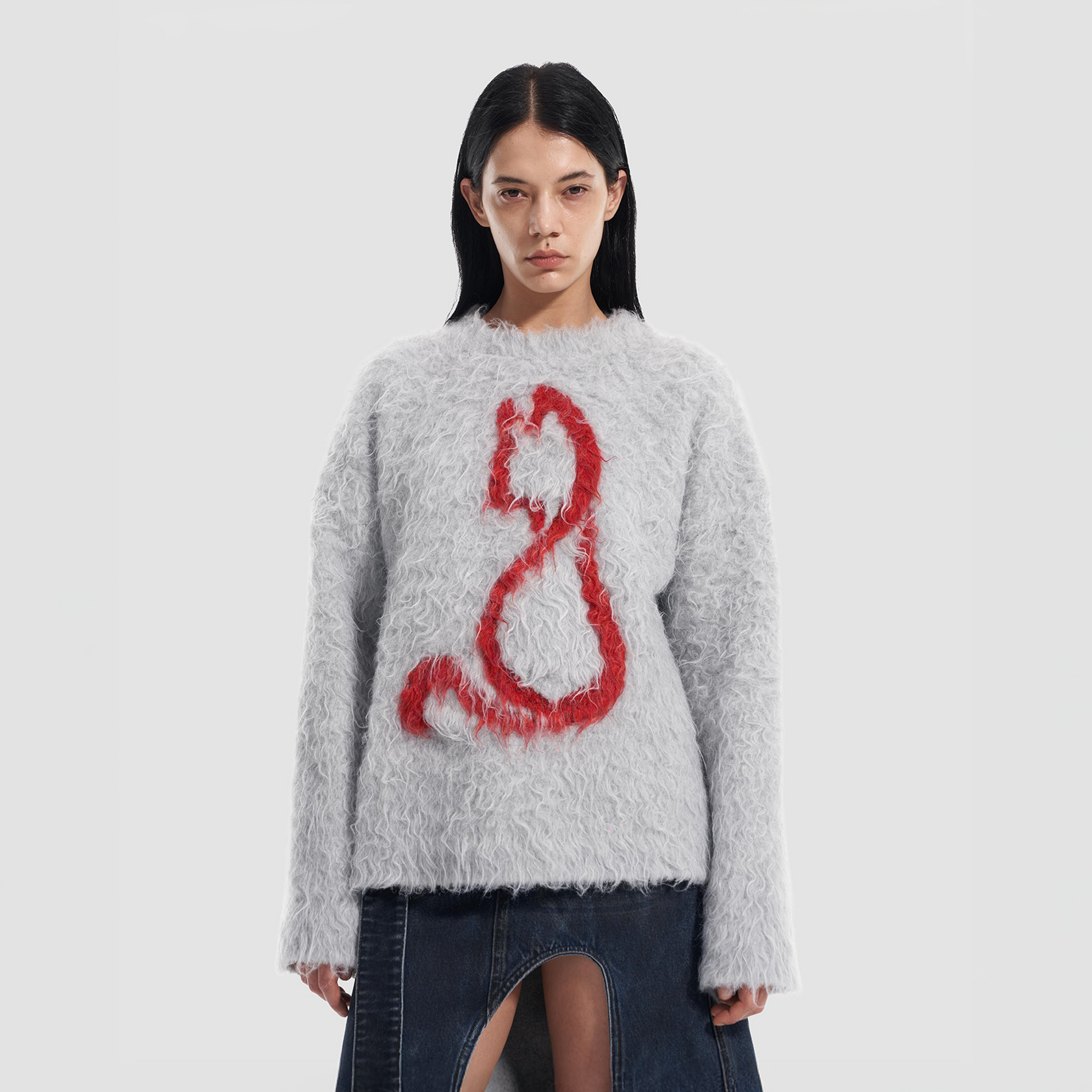 VANN VALRENCE Fuzzy Cat Intarsia Mohair Sweater-Sweater-S-Light Gray-Free Shipping Leatheretro