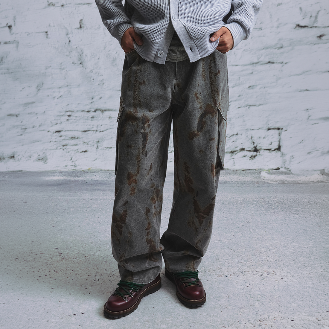 NIANJIUYIKOUER Rust Stain Graphic Washed Cargo Pants-Pants-S-Free Shipping Leatheretro