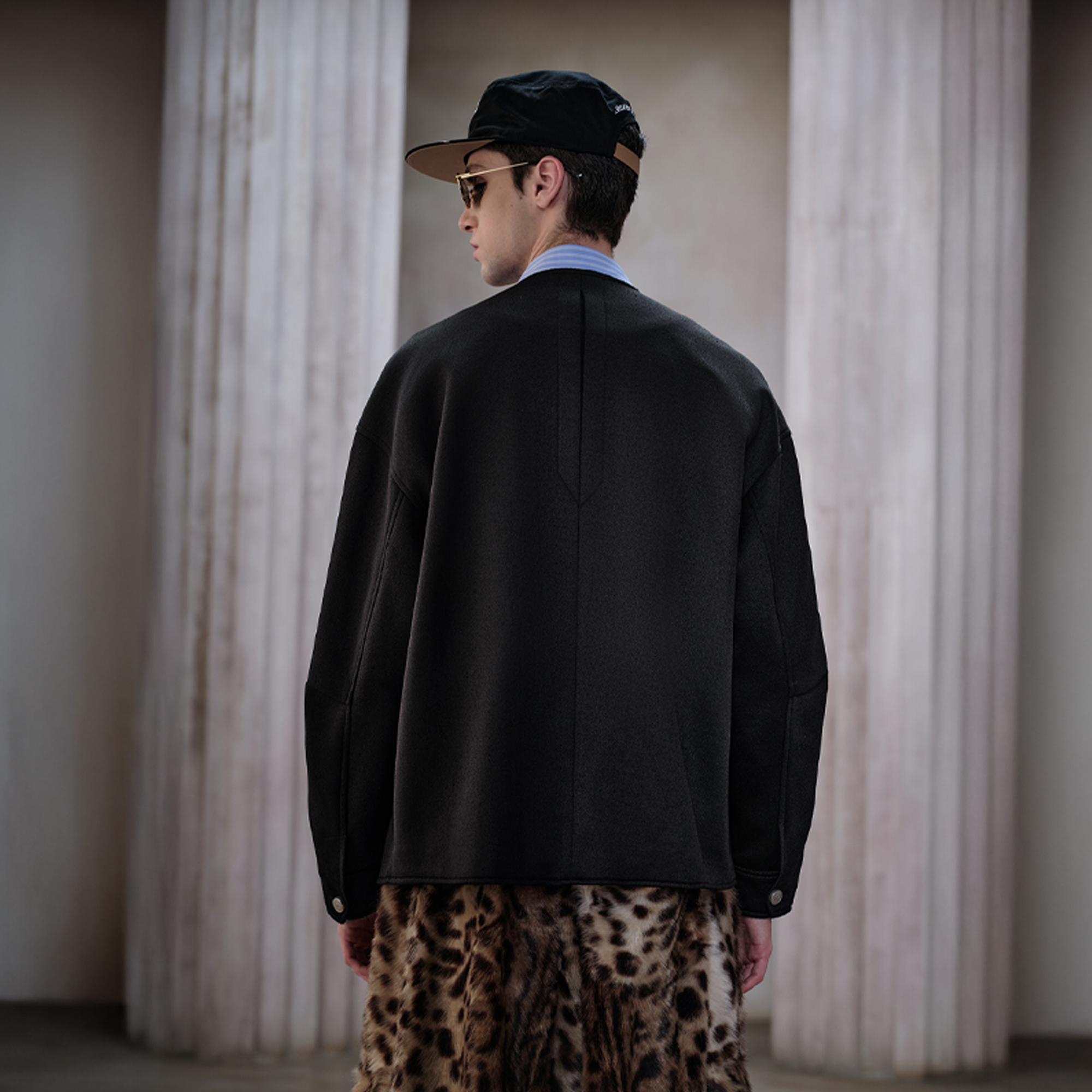 FACEONLAB Badge-Patch Crew-Neck Oversized Jacket-Jacket-M-Black-Free Shipping Leatheretro