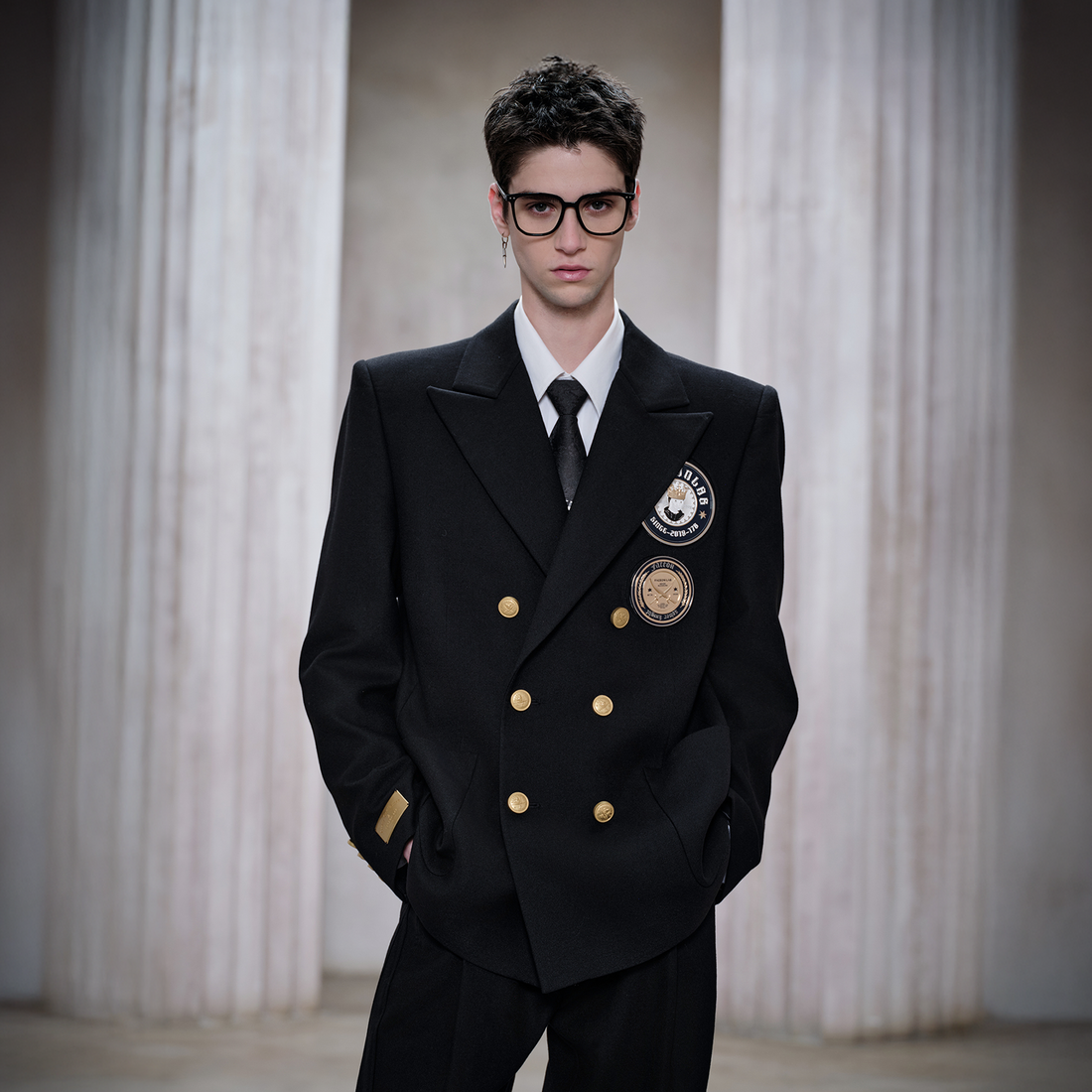 FACEONLAB Badge-Patch Double-Breasted Blazer-Jacket-M-Free Shipping Leatheretro