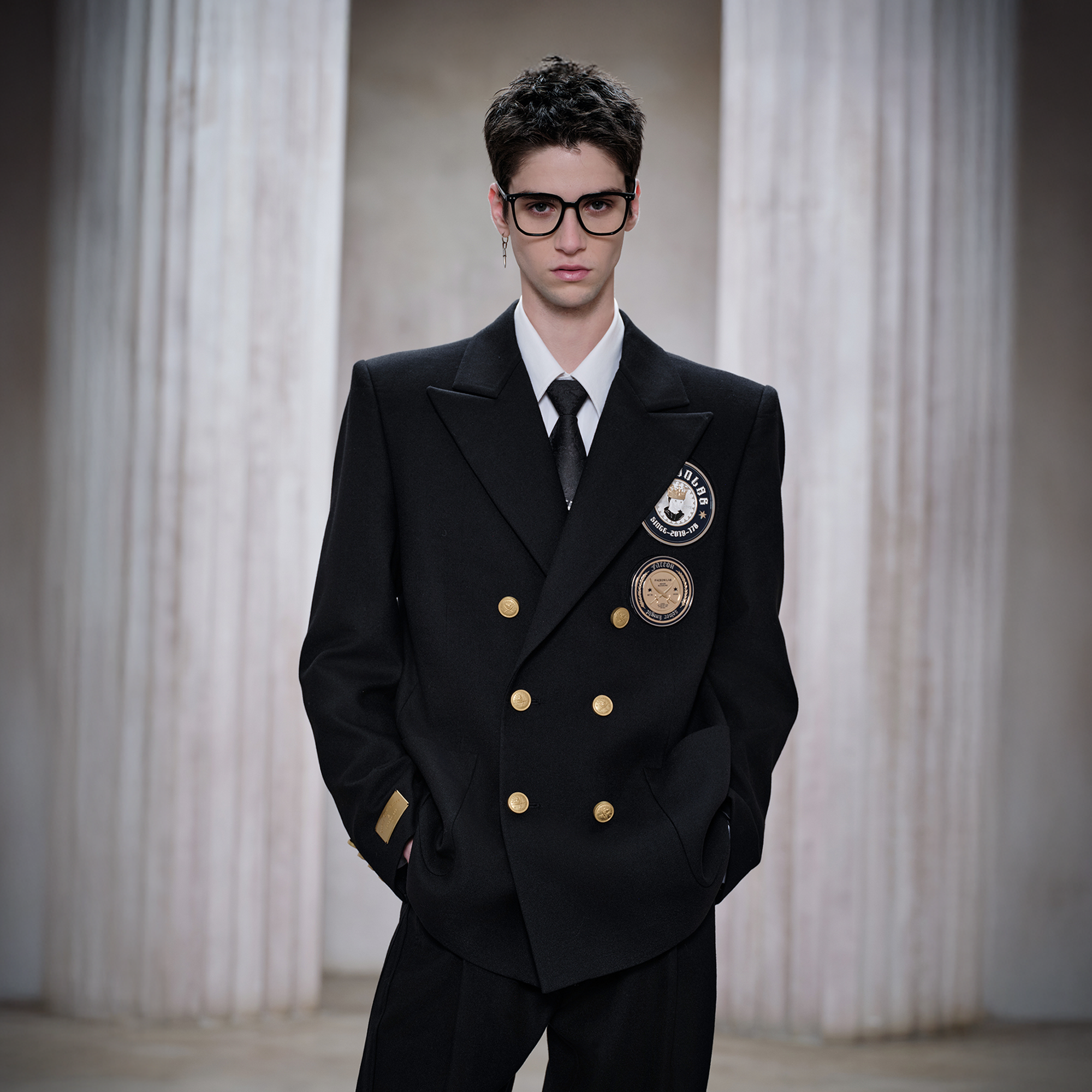 FACEONLAB Badge-Patch Double-Breasted Blazer-Jacket-M-Free Shipping Leatheretro