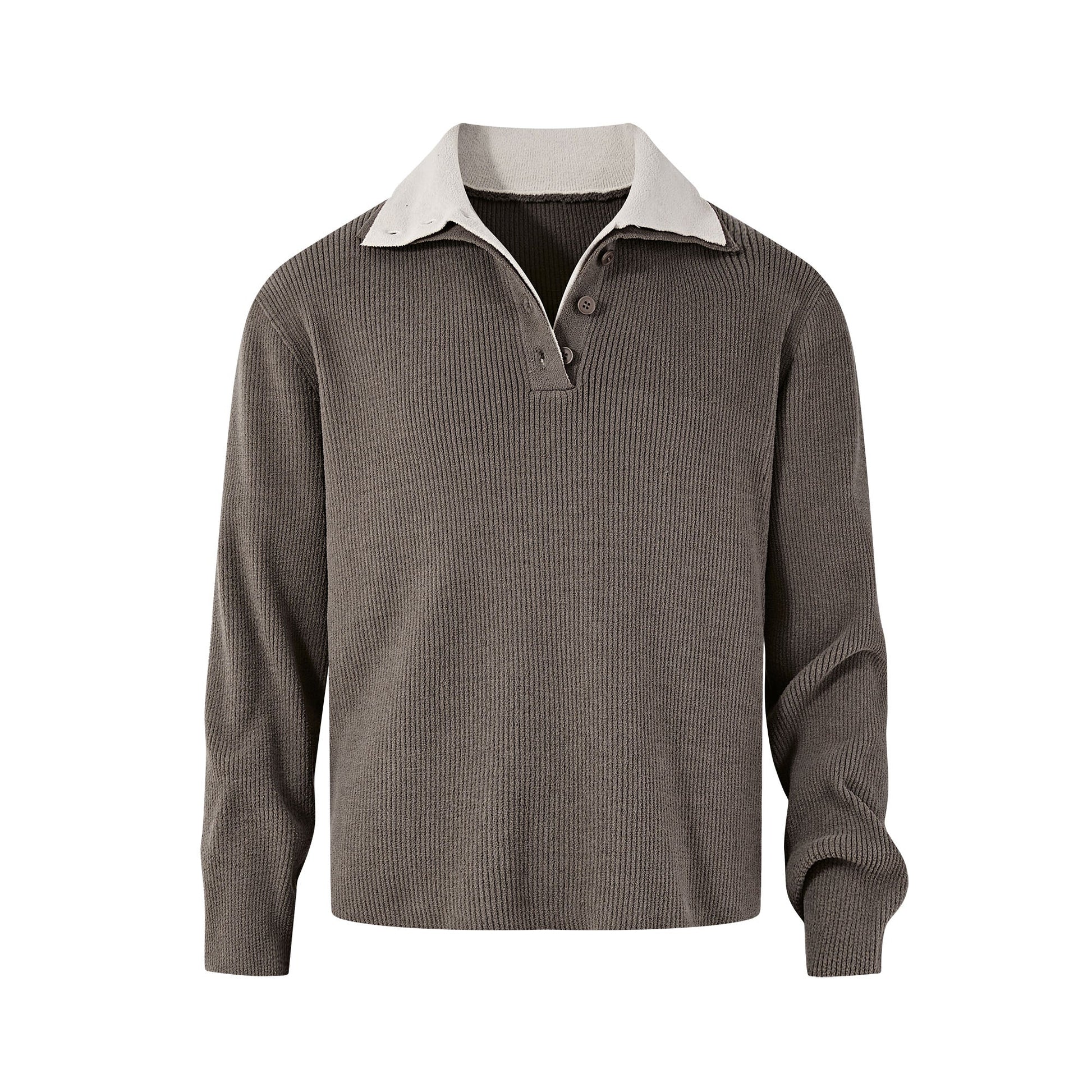 KREATE Contrast Layered Collar Ribbed Sweater-Sweater-S-Brown-Free Shipping Leatheretro