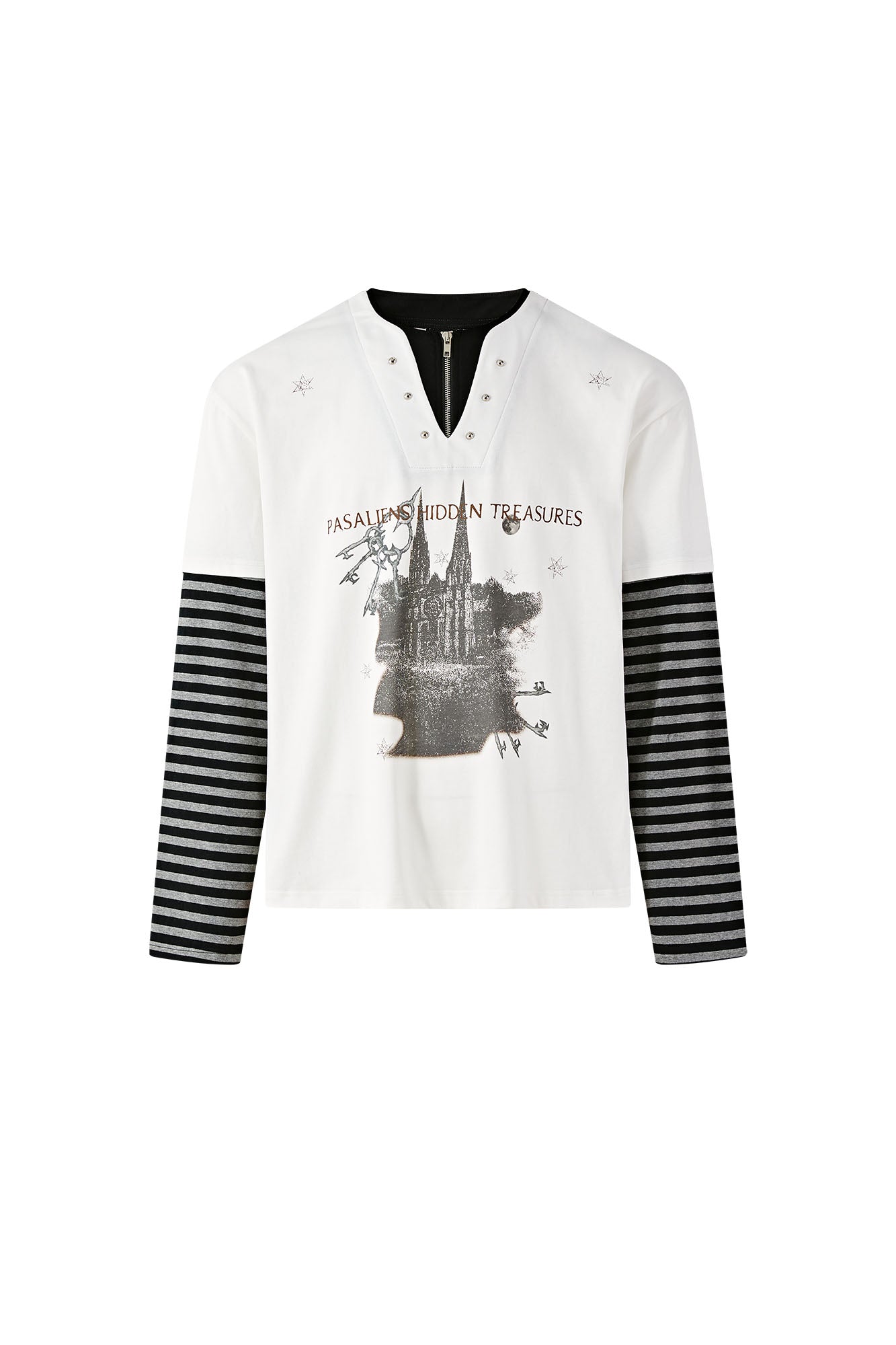 PASET Layered Stripe Graphic Long-Sleeve Tee-L/S Tee-XS-Black-Free Shipping Leatheretro