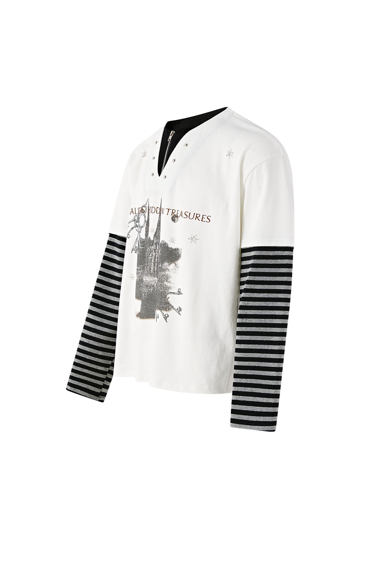 PASET Layered Stripe Graphic Long-Sleeve Tee-L/S Tee-XS-Black-Free Shipping Leatheretro