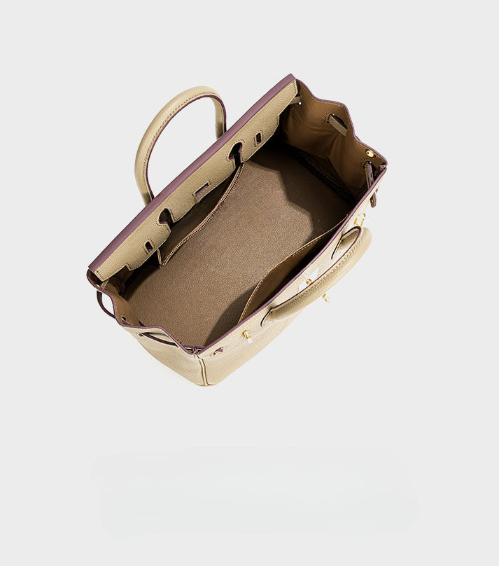 Luxury Genuine Top Grain Pebbled Leather Women's Handbag with Lock Closure-Handbags-elephant gray-35CM-Free Shipping Leatheretro