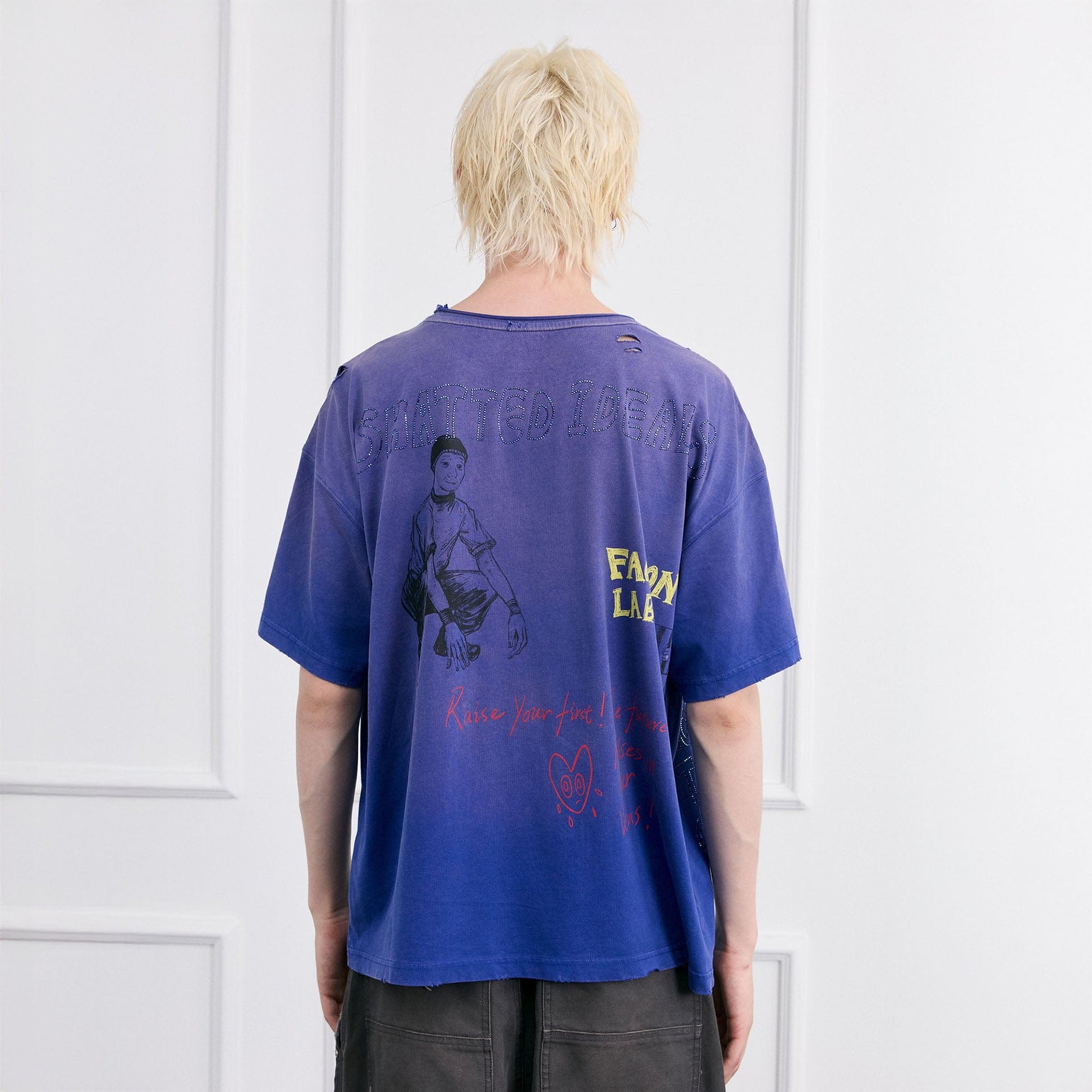 FACEONLAB Punk Graffiti Diamond Distressed T-Shirt-T Shirt-M-Gray-Free Shipping Leatheretro