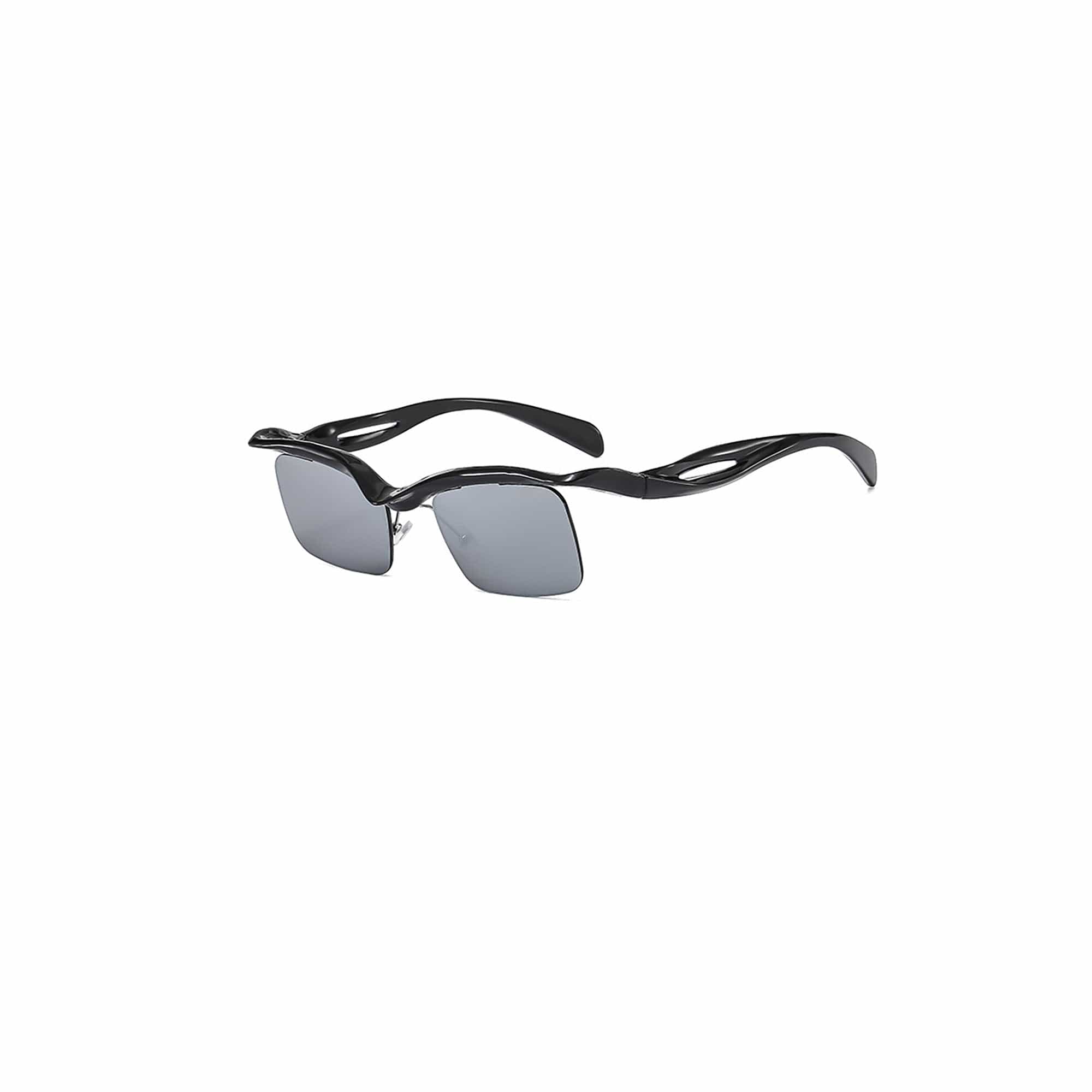 DAMAGE ASIA Streamline Arms Half-Rim Tint Sunglasses-Sunglasses-Black-Free Shipping Leatheretro
