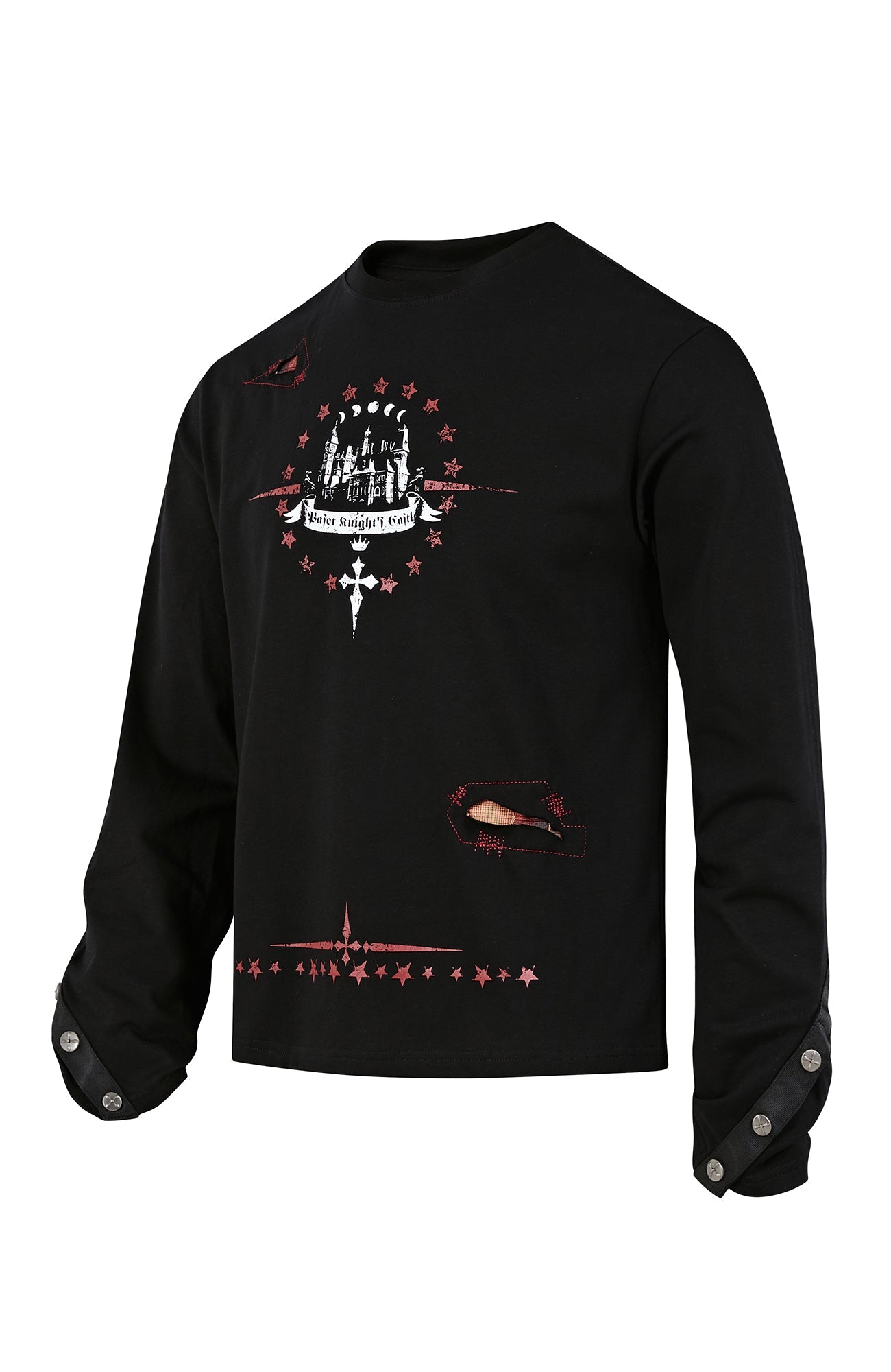 PASET Button Cuff Gothic Graphic Long-Sleeve Tee-L/S Tee-S-Free Shipping Leatheretro